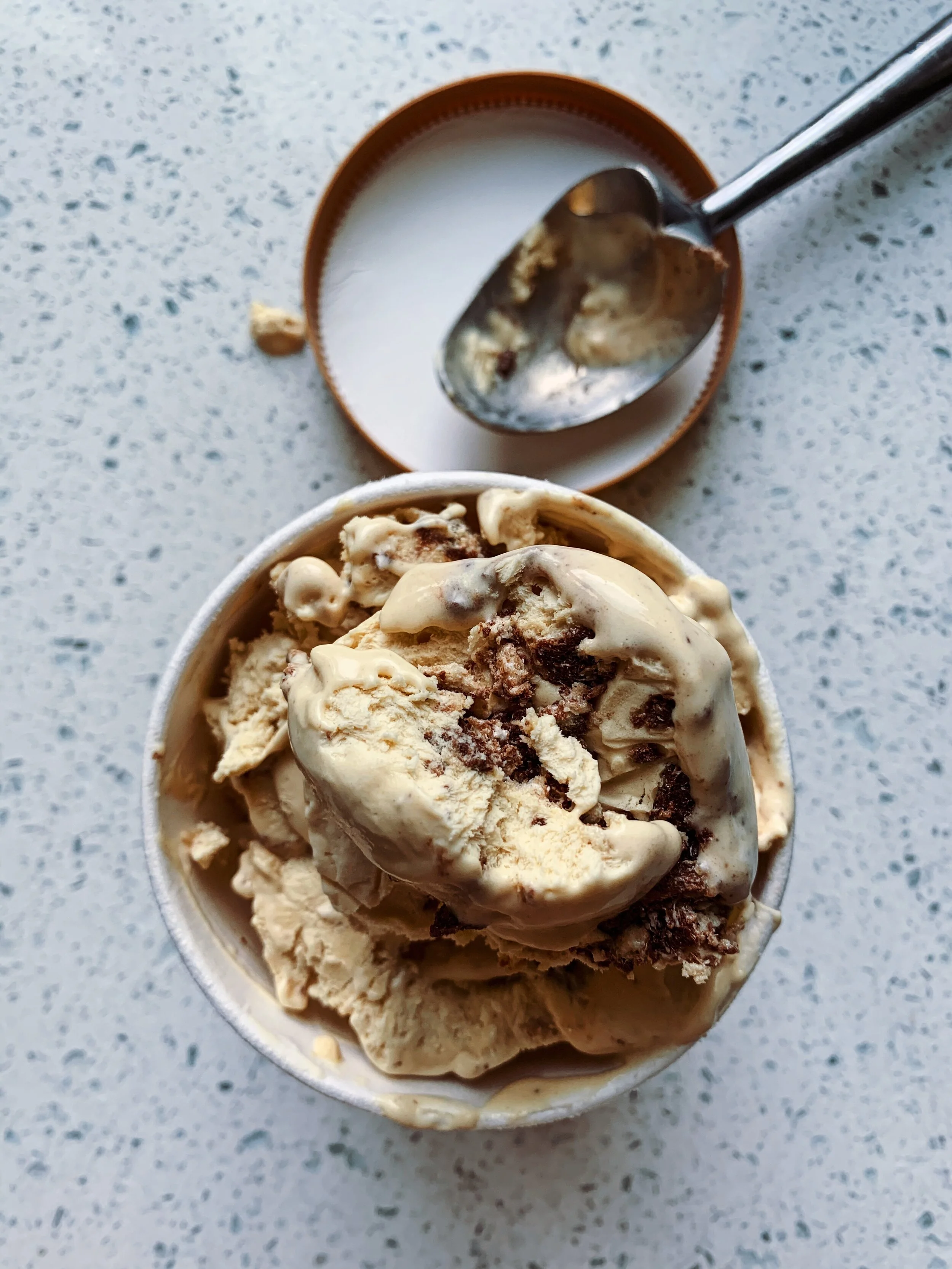 nochurn tahini ice cream with halva bits — toasted table