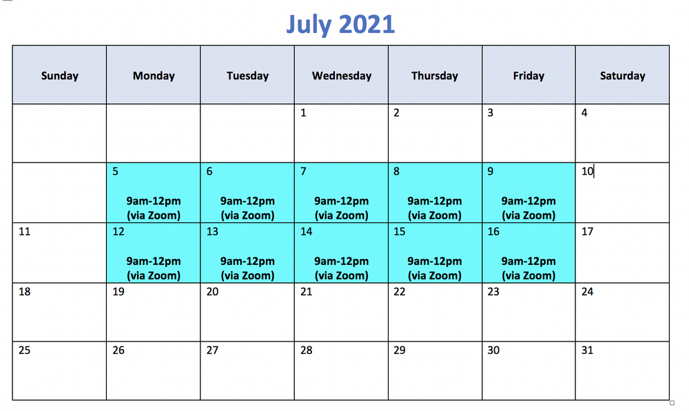 Schedule Unf Bridges Summer Camp