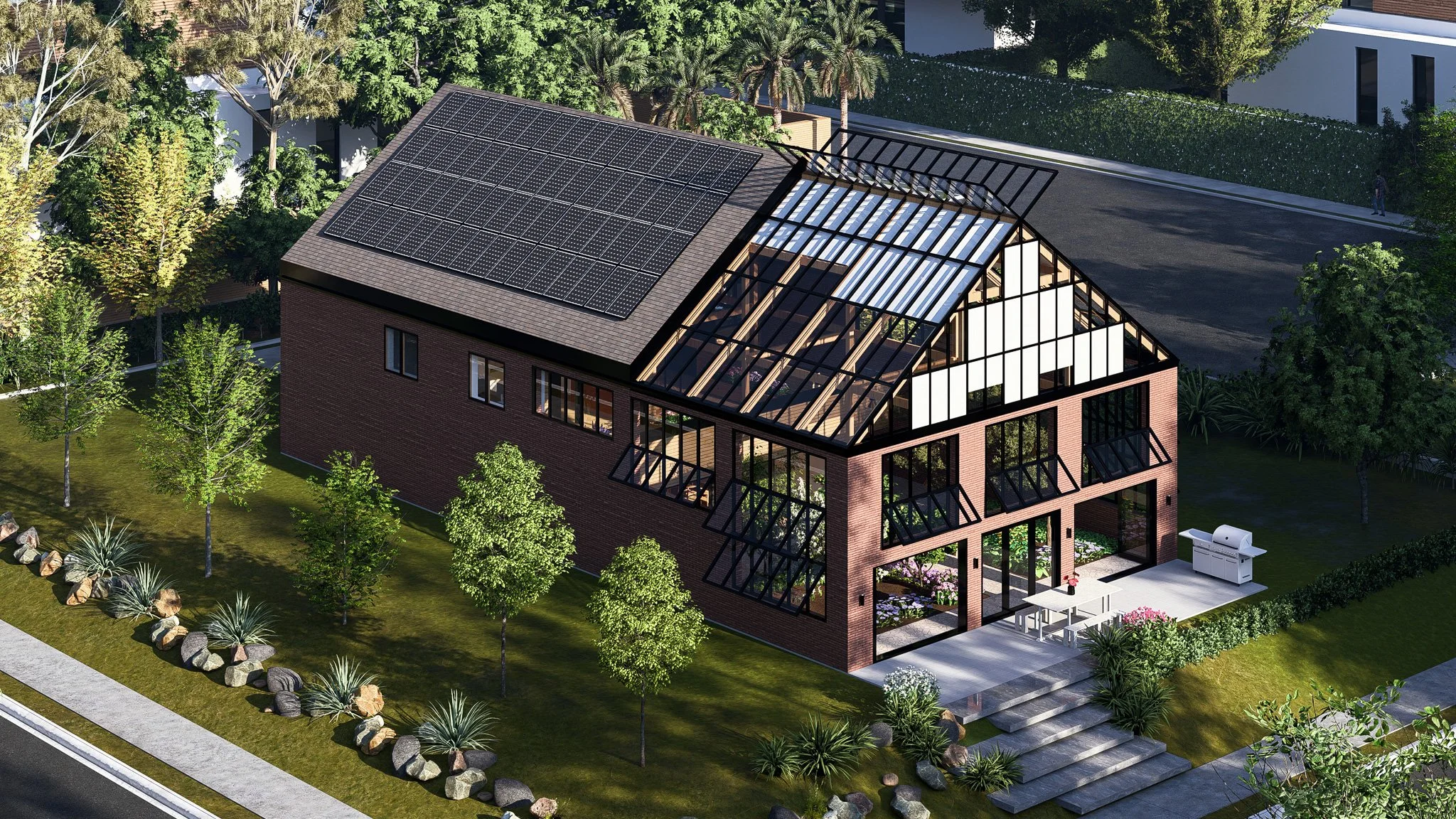 Brick & Glass Greenhouse Home