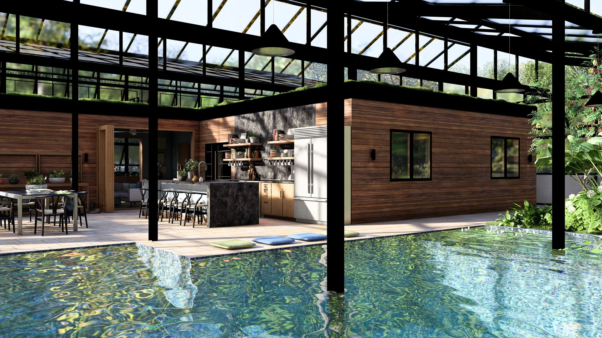 Greenhouse Home with a Natural Pool