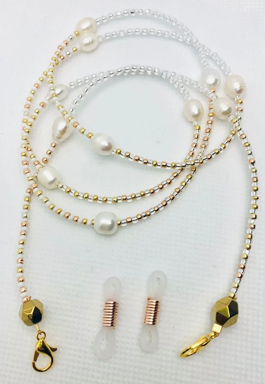 Gold White Pearls Mix Mask &amp; Sunglass Chain (2 in 1)