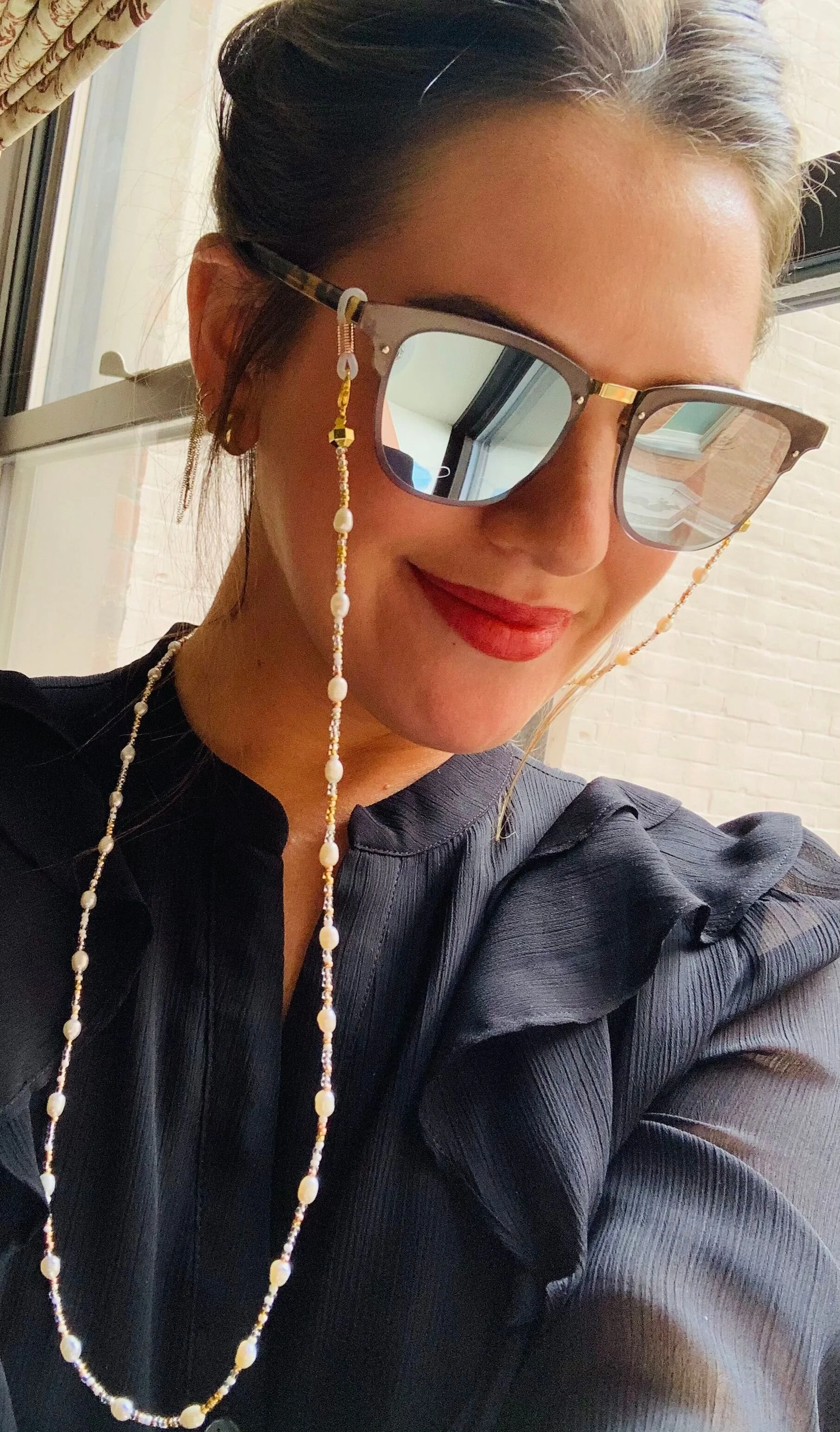 White Pearls Gold Mask &amp; Sunglass Chain (2 in 1)