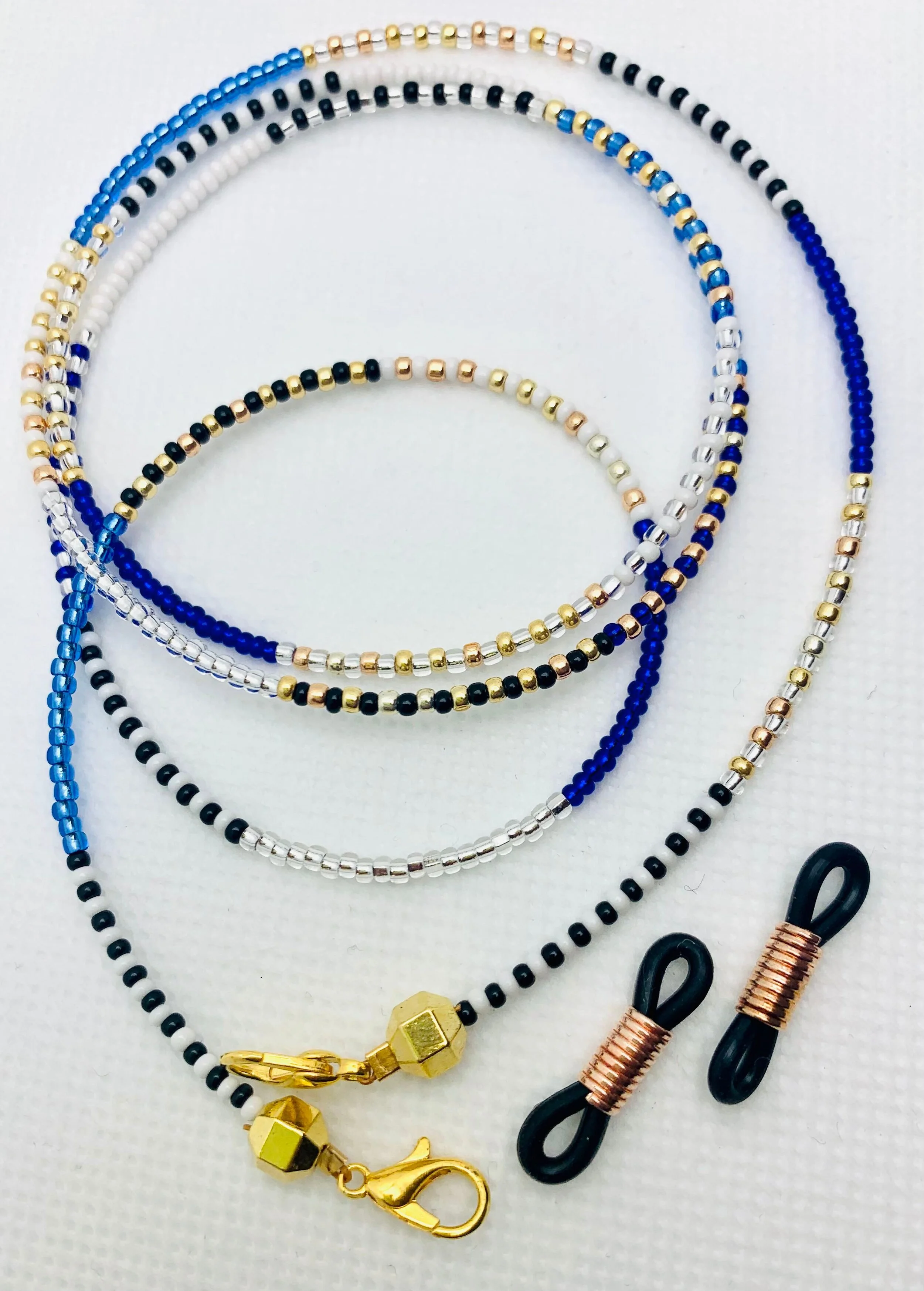 Domino Blue Gold Mask &amp; Sunglass Chain (2 in 1)