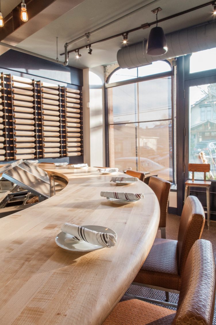 Counter seating by the windows inside The Poynt, Newburyport MA