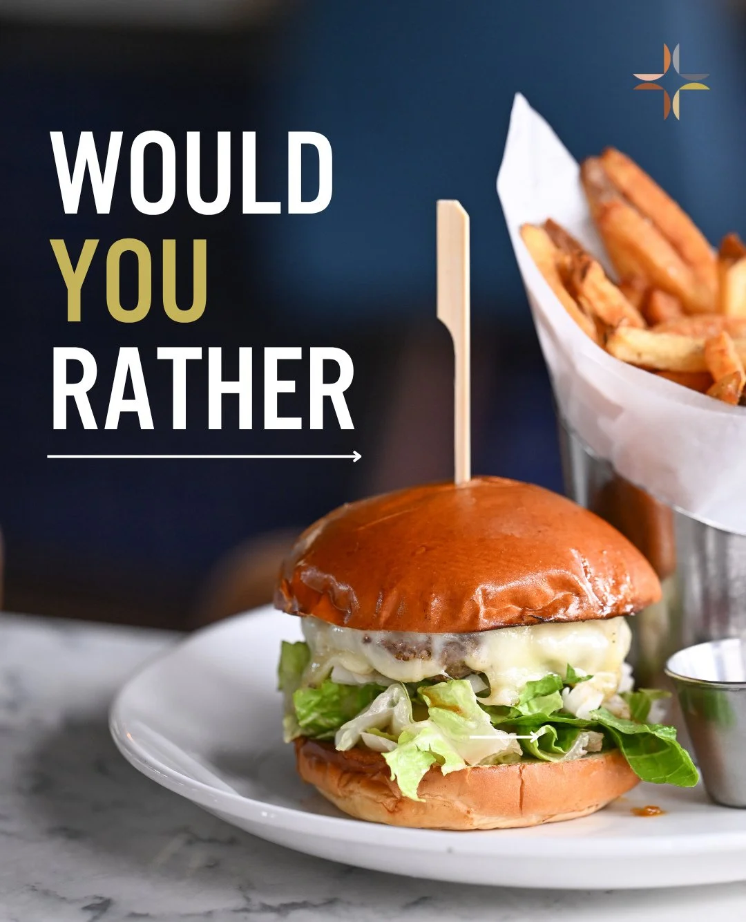 Two buns. Two vibes. One tough call. #gettothepoynt⁠
⁠
🍔 Do you go all in on the Dry Aged Burger? Juicy, melty cheddar, lettuce, tomato, onion, all on a toasted brioche with a side of fries.⁠
⁠
🐟 Or do you take the spice route with the Blackened Co