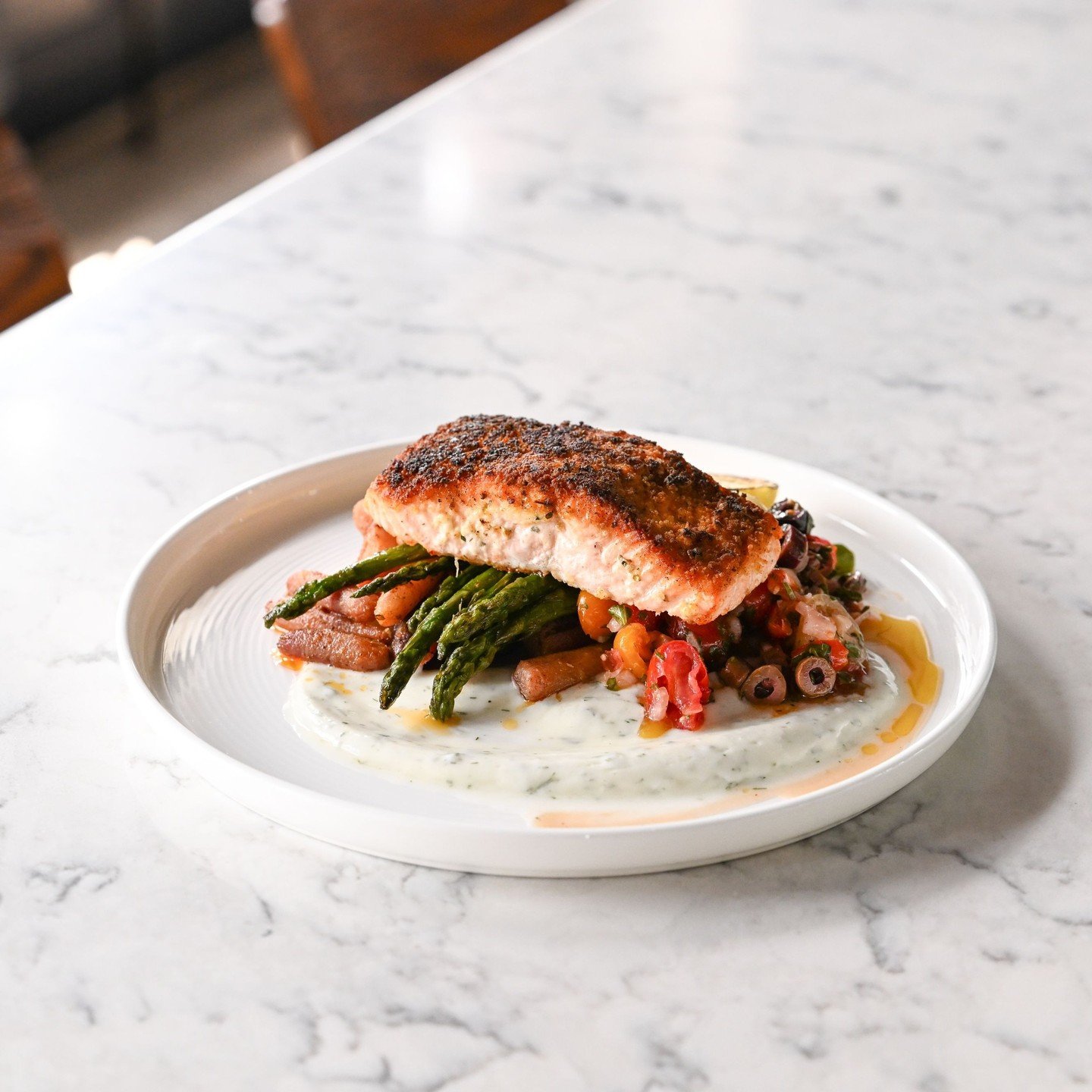 Sunday Dinner begins at 3:30 PM, offering a more relaxed way to end the week! The Faroe Island Herb-Crusted Salmon fits perfectly into the evening featuring herbs, tender salmon, and a mix of seasonal vegetables brought together with a bright lemon-d