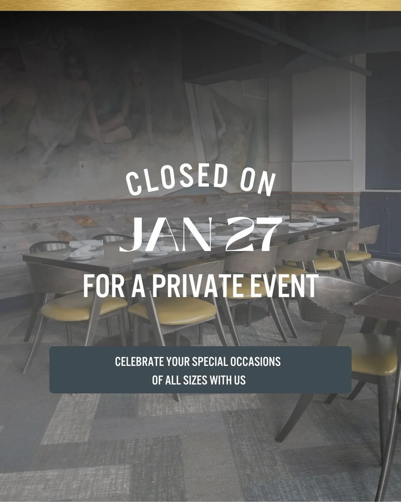 🚨 Closed Today for a Private Event 🚨
We&rsquo;ll be back tomorrow with all your favorites!

Don&rsquo;t forget:
🍸 $10 Early Bar Menu | Tues&ndash;Sun, 4&ndash;6 PM
🍽 Now Open for Saturday Lunch &amp; Sunday Dinner
See you soon!
