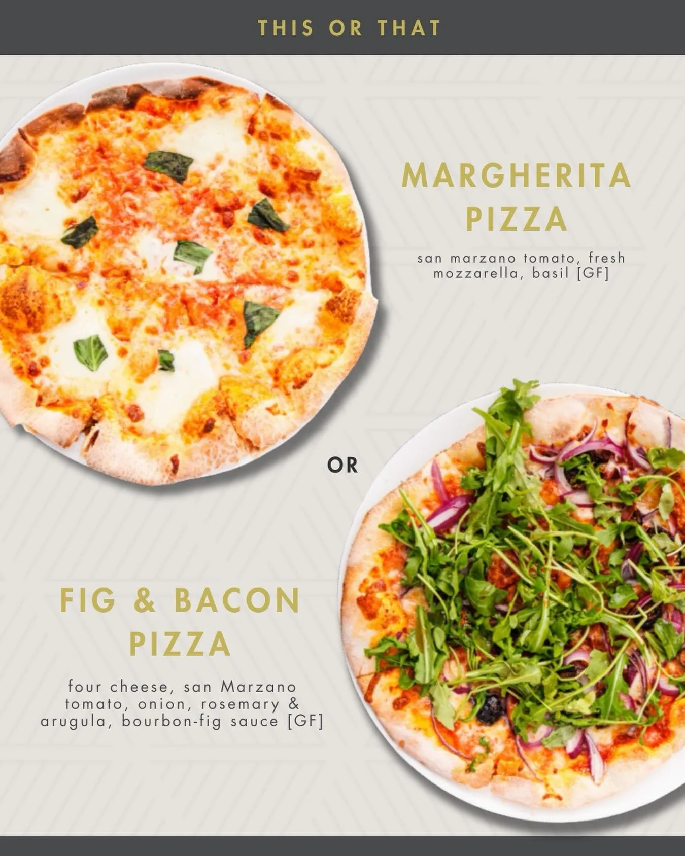 This or That? 🍕✨
Fig &amp; Bacon: sweet, savory, bold.
Margherita: classic, fresh, simple.
Which one are you picking today? BOTH GLUTEN FREE