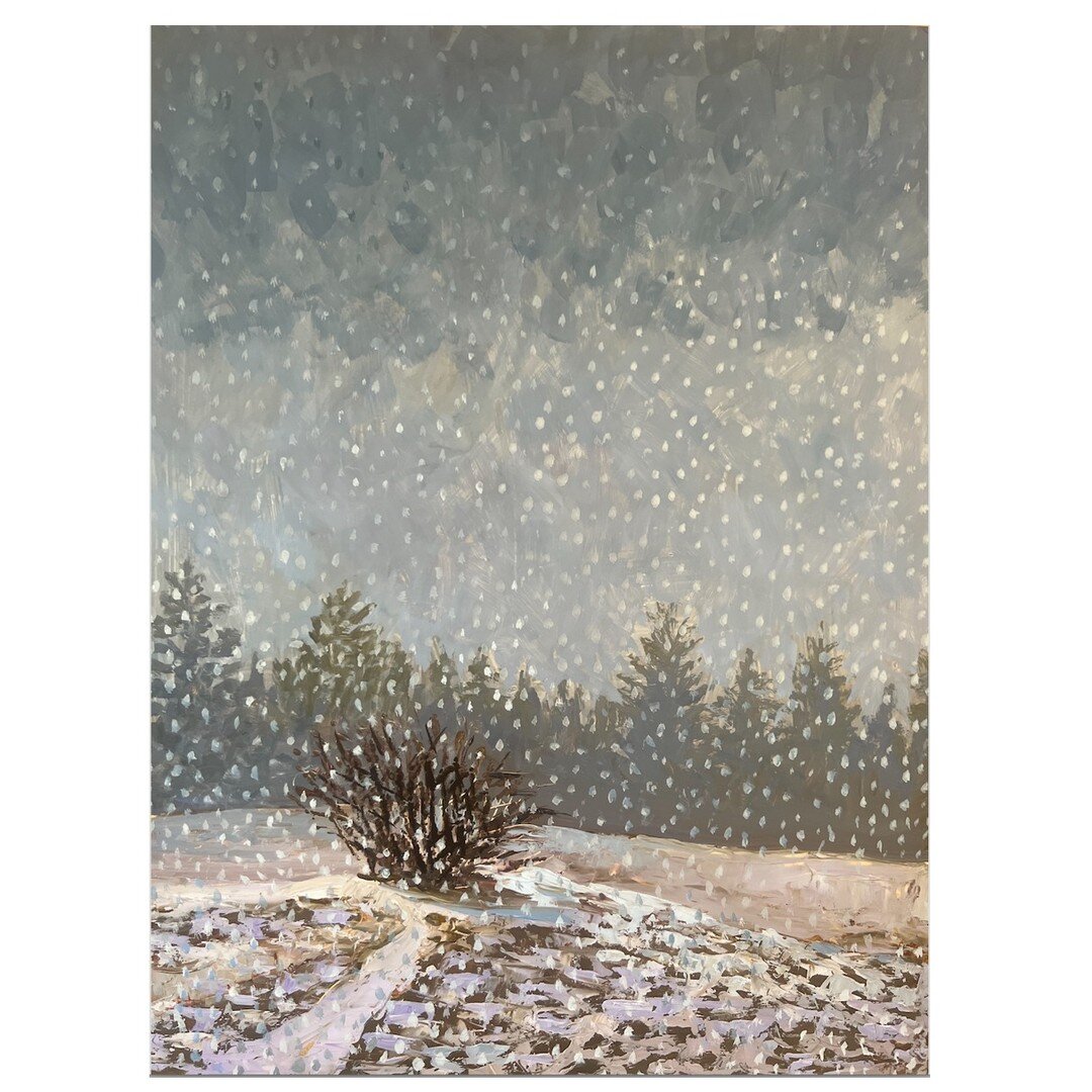 Louise Bourne's painting, 'Fill up with Snow' in the online midwinter show, oil on panel, and on view until March 31. 
And because this painting looks like a visual poem to me, here's a poem for @louise_bourne_painter: 

Out of the bosom of the Air,

