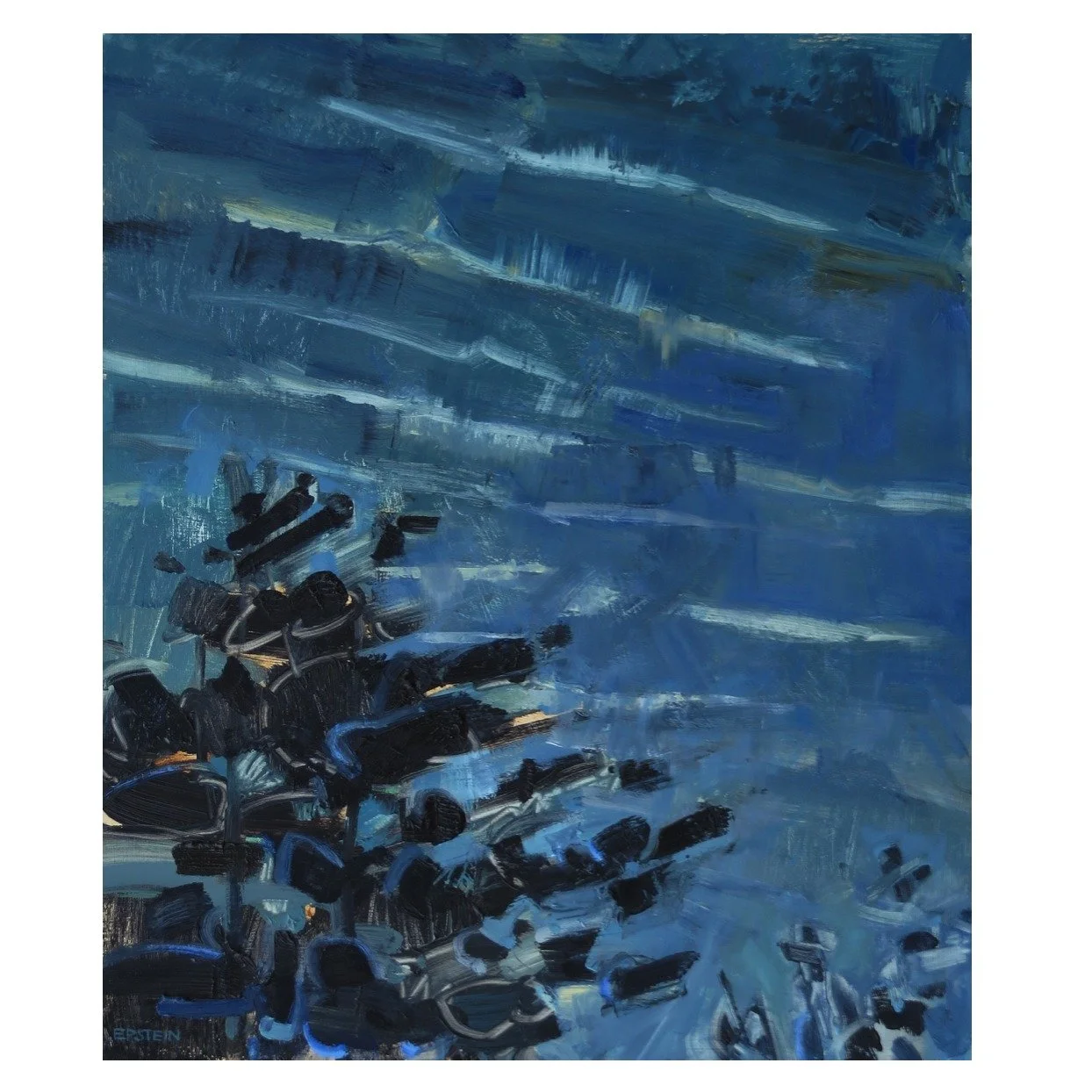 On view in the gallery, painting by Jeff Epstein, Bright Moon behind the Clouds, Oil on panel - part of the new show that celebrates the night! 
Save the date: First Friday: Nightfall
Friday, October 3 | 5&ndash;7PM

I&rsquo;m honored to welcome Nanc