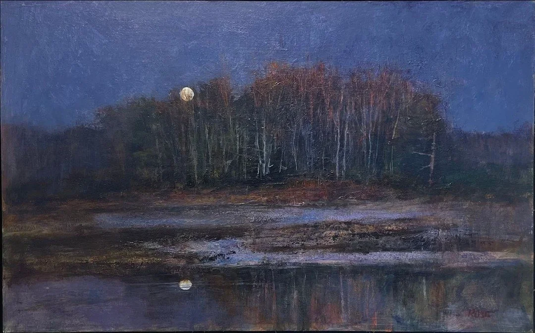 Let&rsquo;s Go! First Friday ✨
'Nightfall' and 'Coevolution by Alice Spencer'
Friday, Oct 3 | 5&ndash;7PM

Nightfall celebrates the mystery of the night sky, including Jerry Rose&rsquo;s 'Harvest Moon' (pictured), oil on panel, 10 x 16 inches.

At 5: