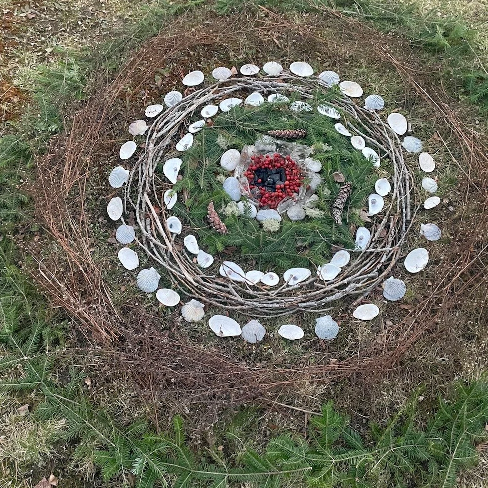 Annual Winter Solstice nature circle in the Gallery Sculpture Garden
Welcome Light! 

#cynthiawiningsgallery 
#wintersolstice 
#seasonsgreetings
#light 
#grateful