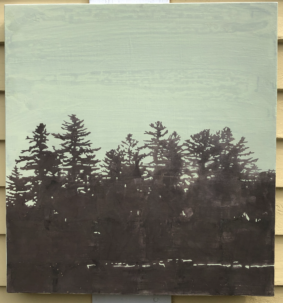 East Shore, Acrylic and silver leaf on panel, 21.5 x 20 inches