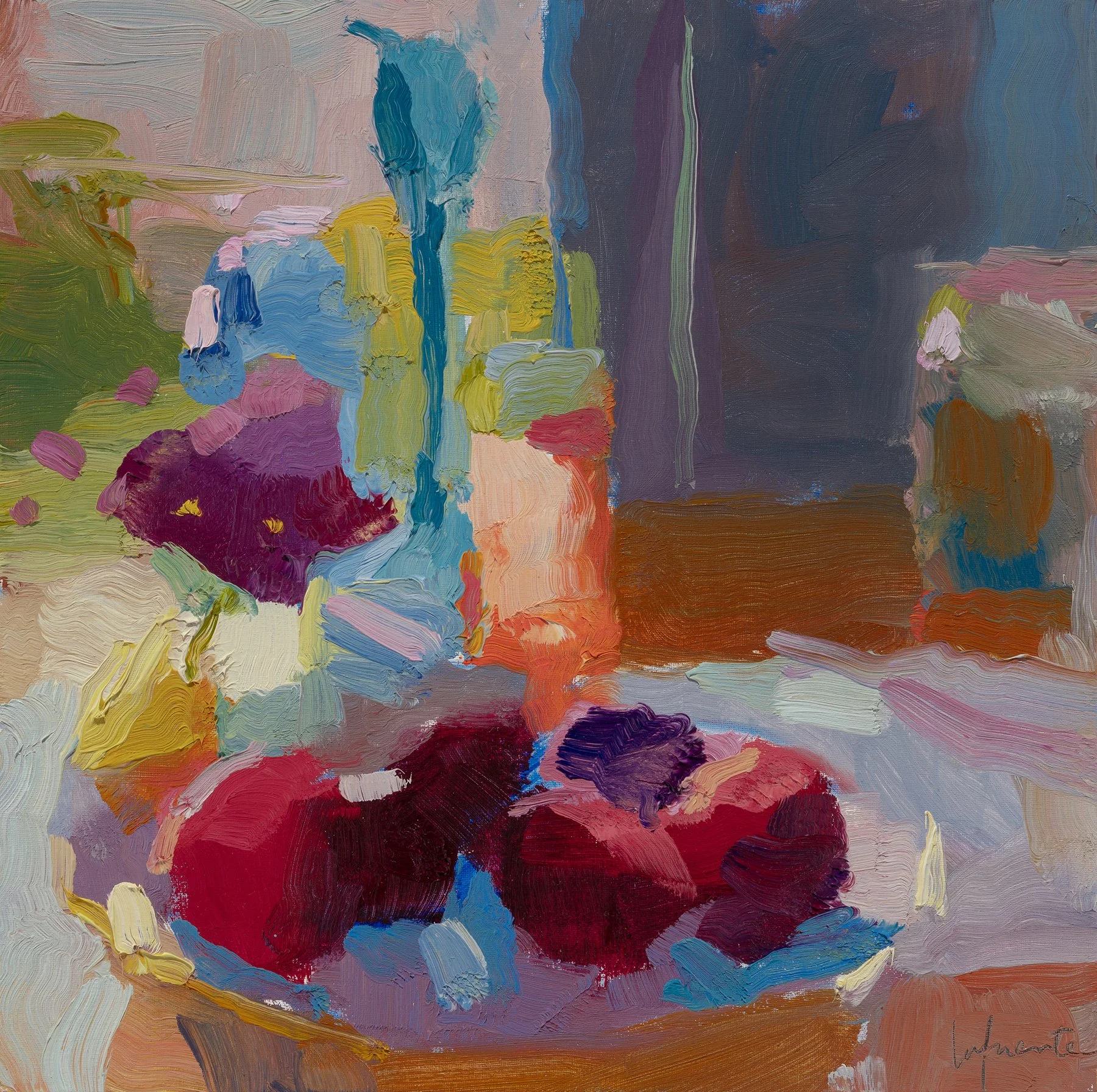 Christine Lafuente, Still life, Pansies and Nectarines