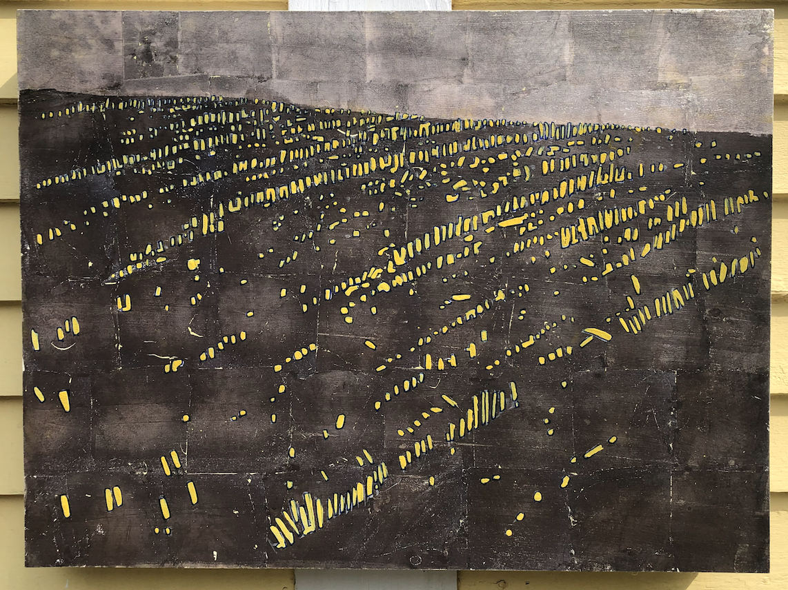 Stubble, Acrylic, Silver leaf and pollen on panel, 19.5 x 26