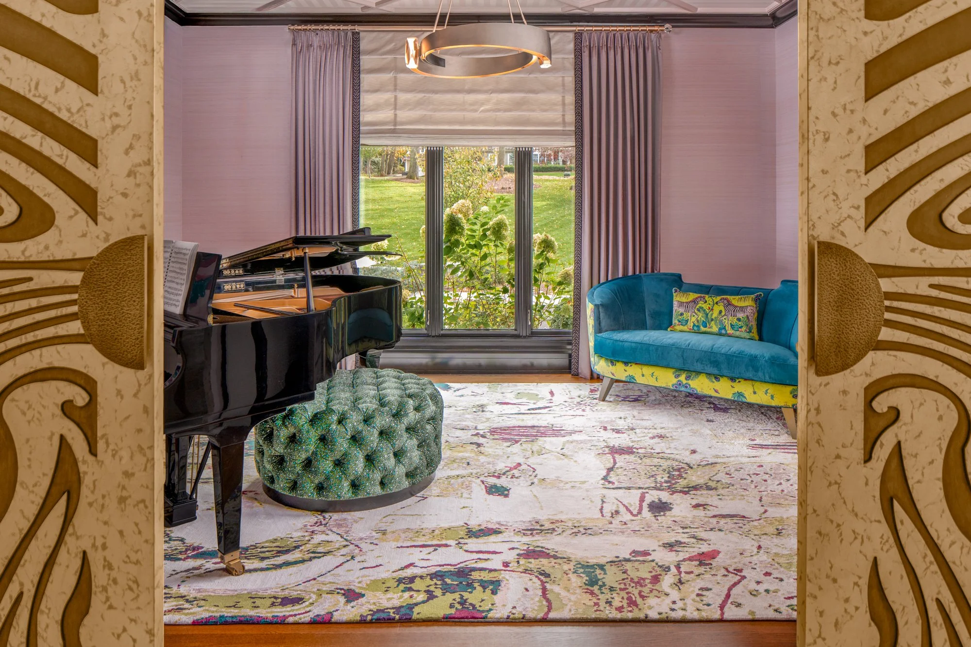 Dining room interior design by RCQ Design, a New Jersey interior design firm, showing natural daylight.