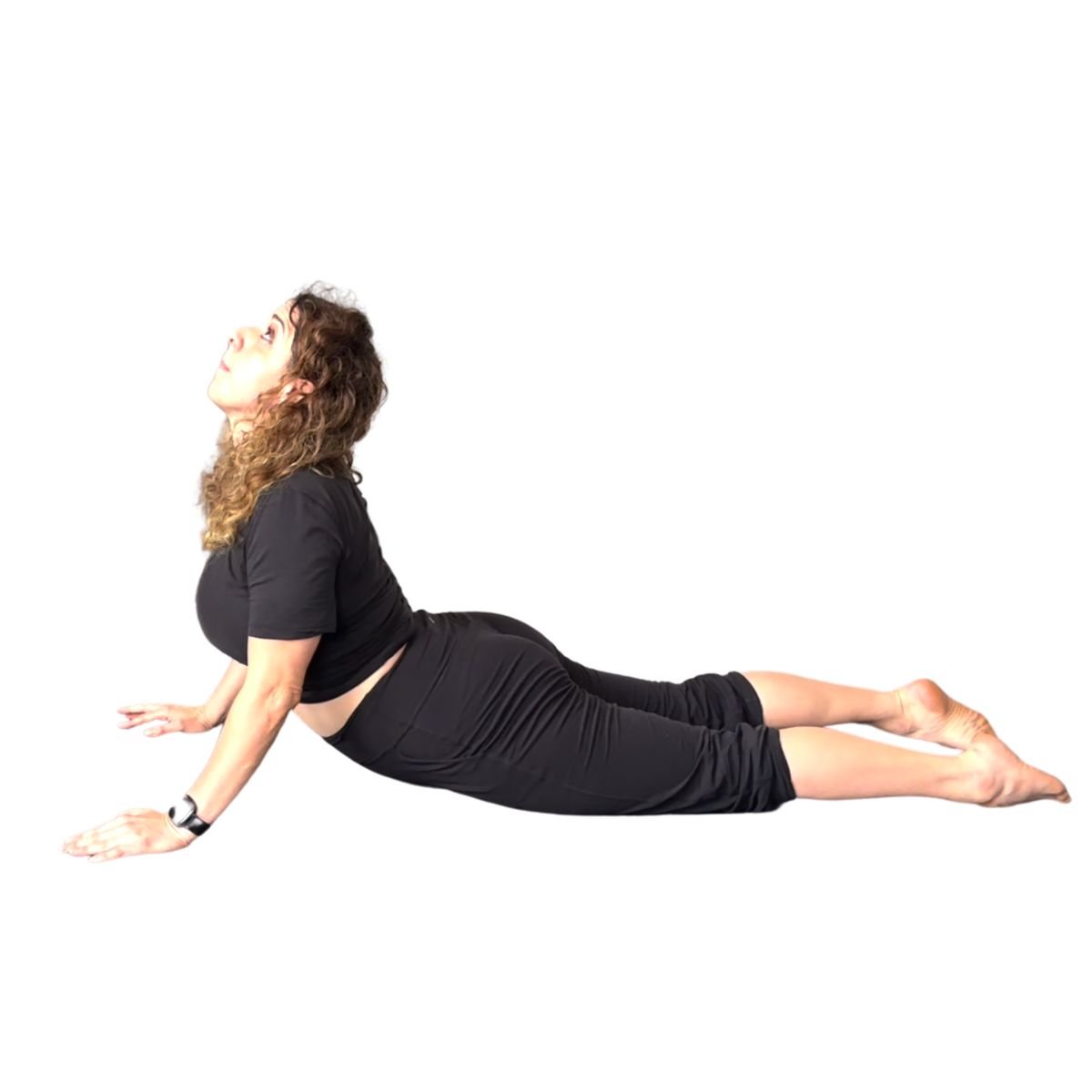 The Cobra Stretch, a yoga pose, stretches your abs and helps strengthen the  lower back. Hold at least 30 seconds (add more time as you get stronger).