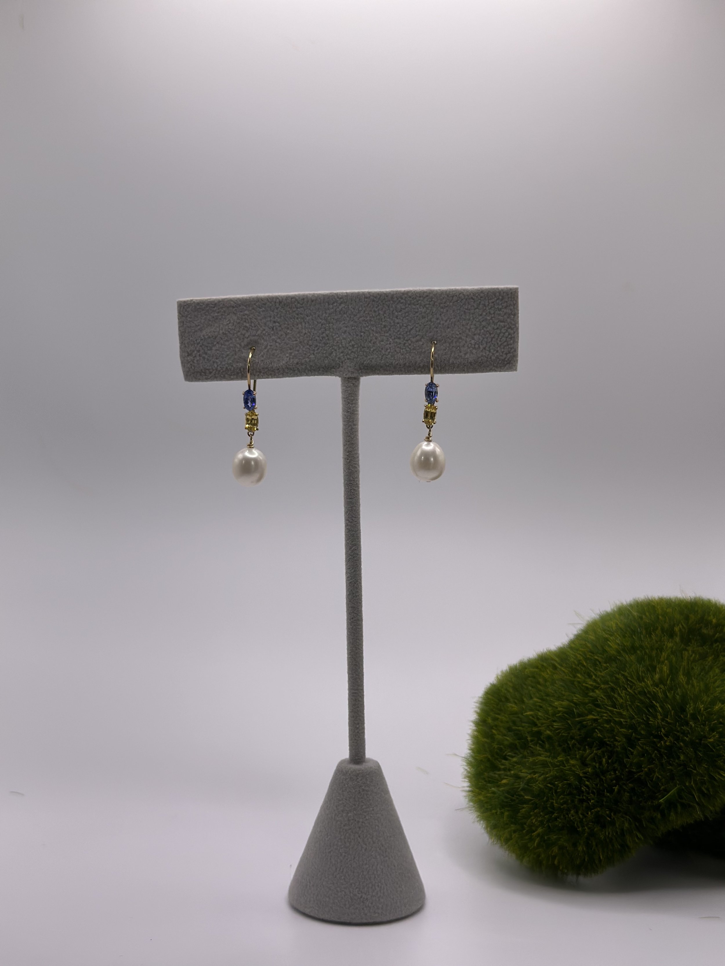 Light Blue and Yellow Sapphire Pearl Drop Earrings