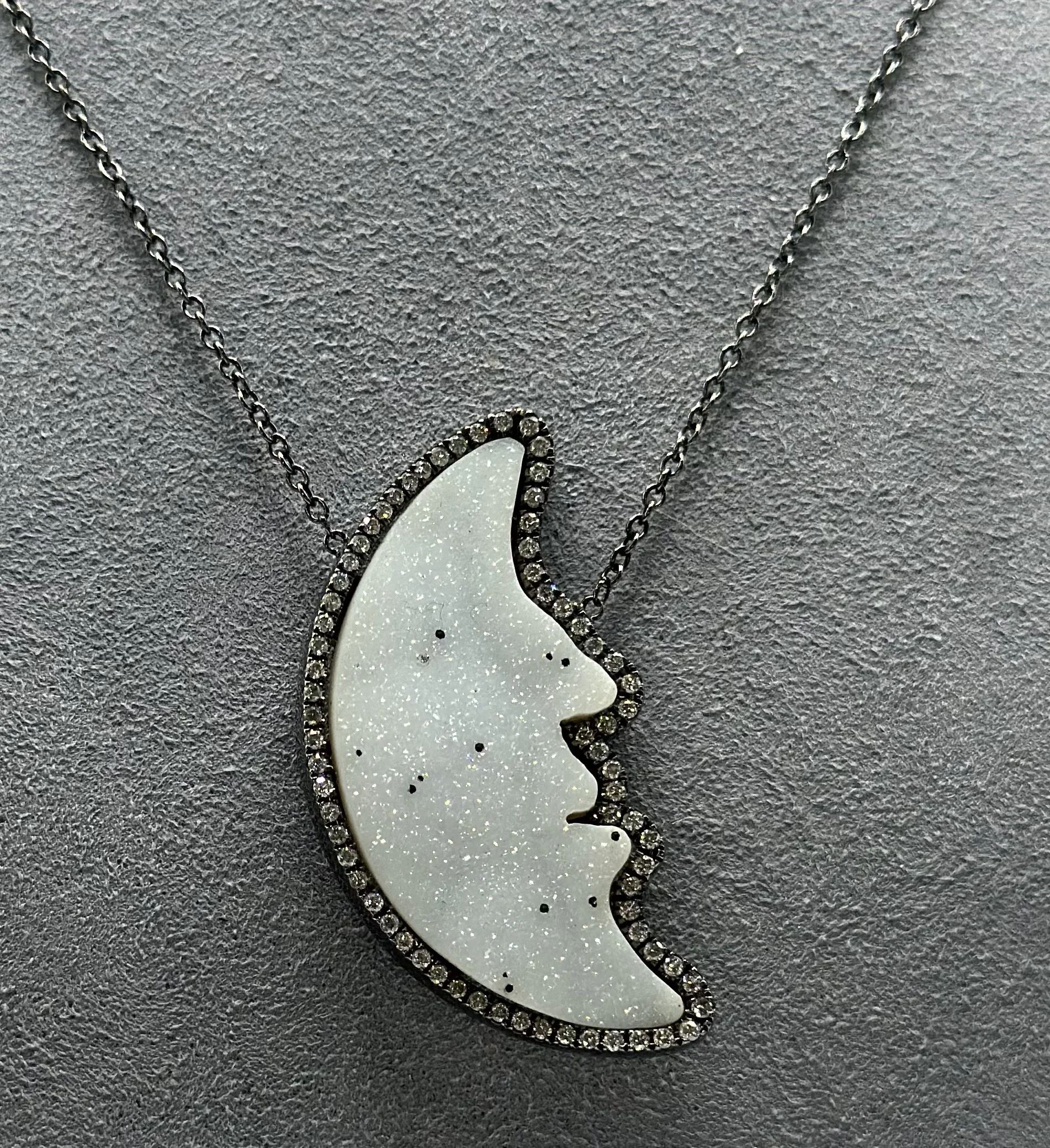 "Over the moon" natural druzy and diamond necklace