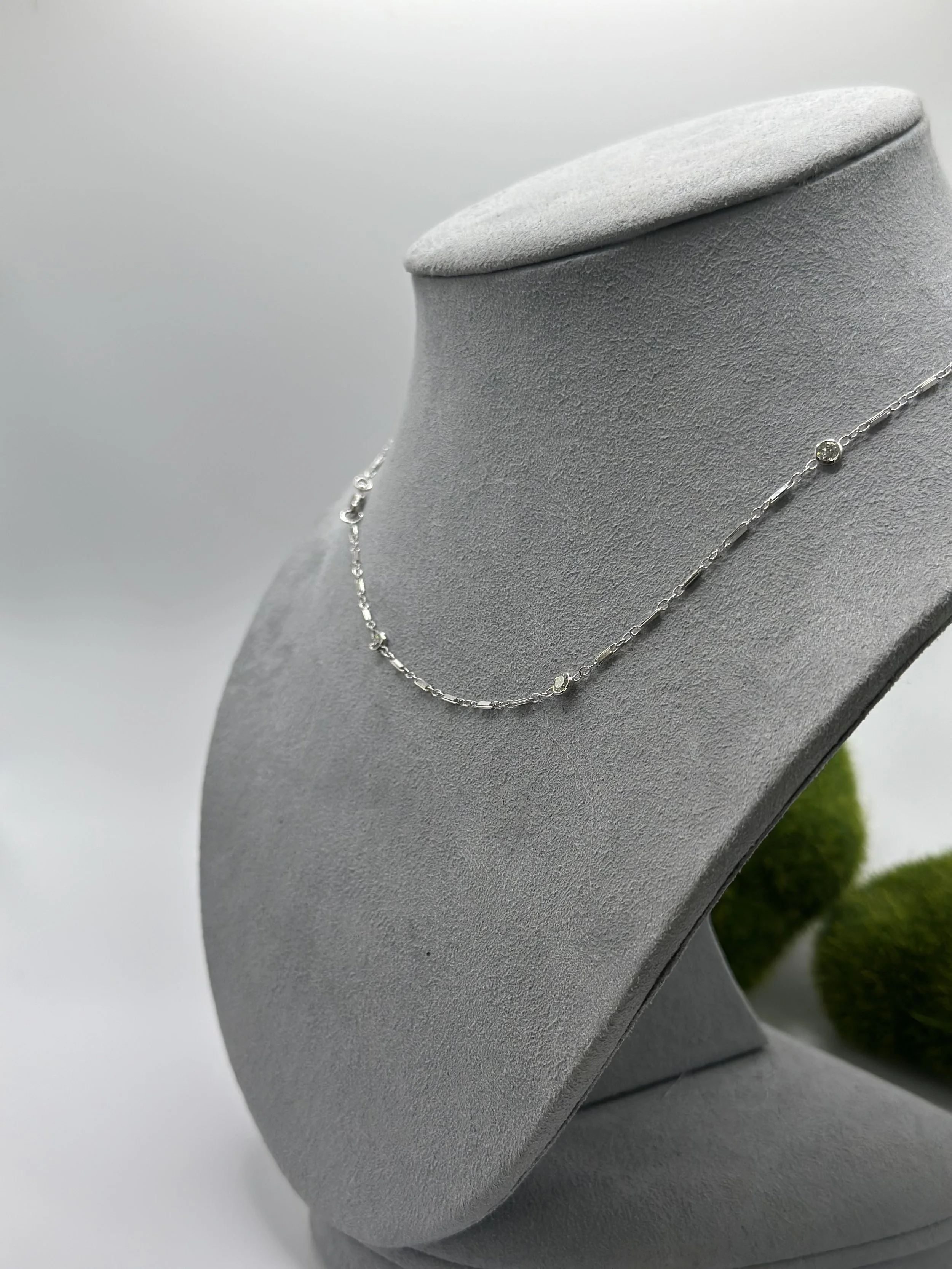 Single Diamond by the yard necklace with antique chain