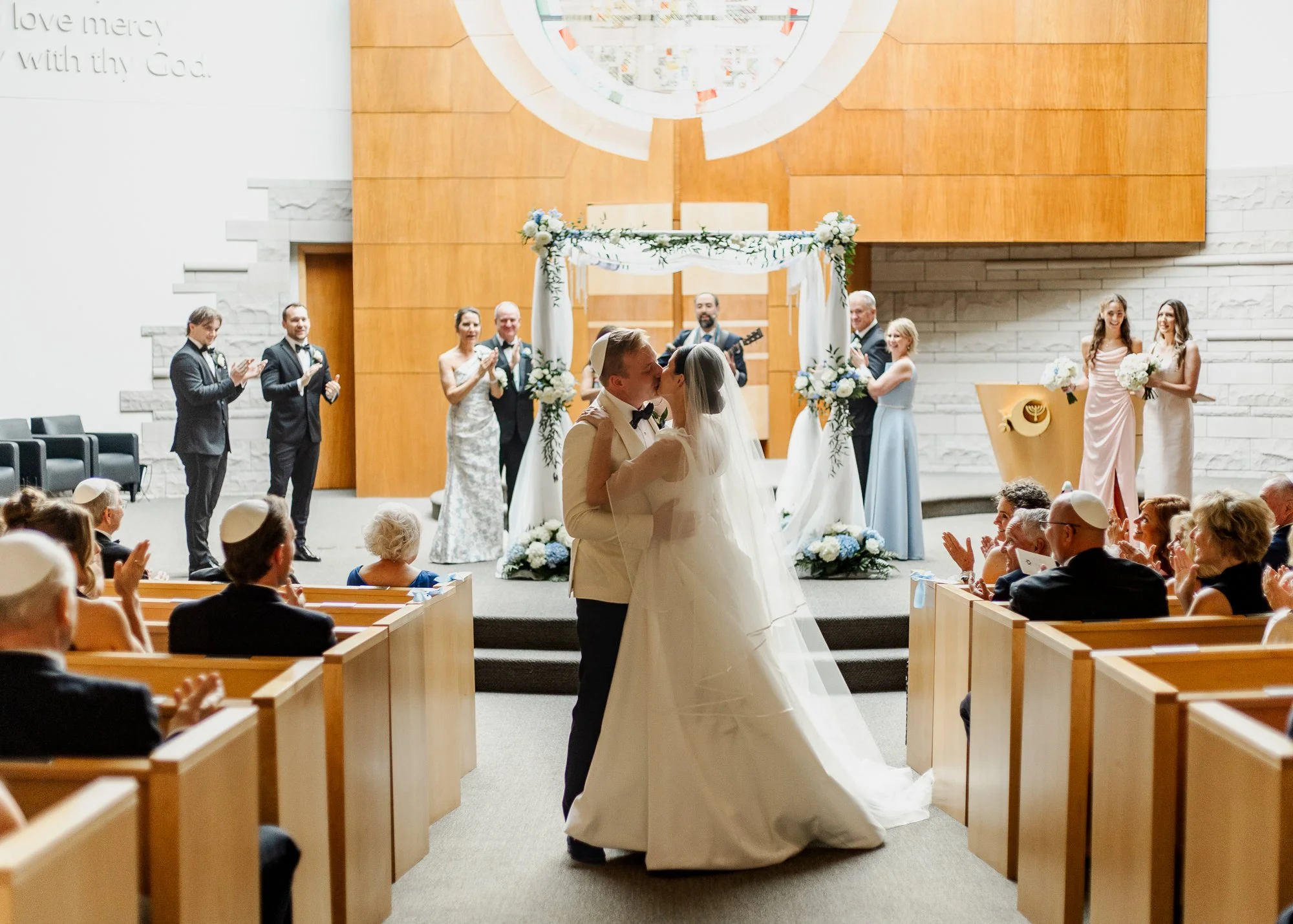 Sarah and Owen recessional in the Temple Shir Shalom sanctuary