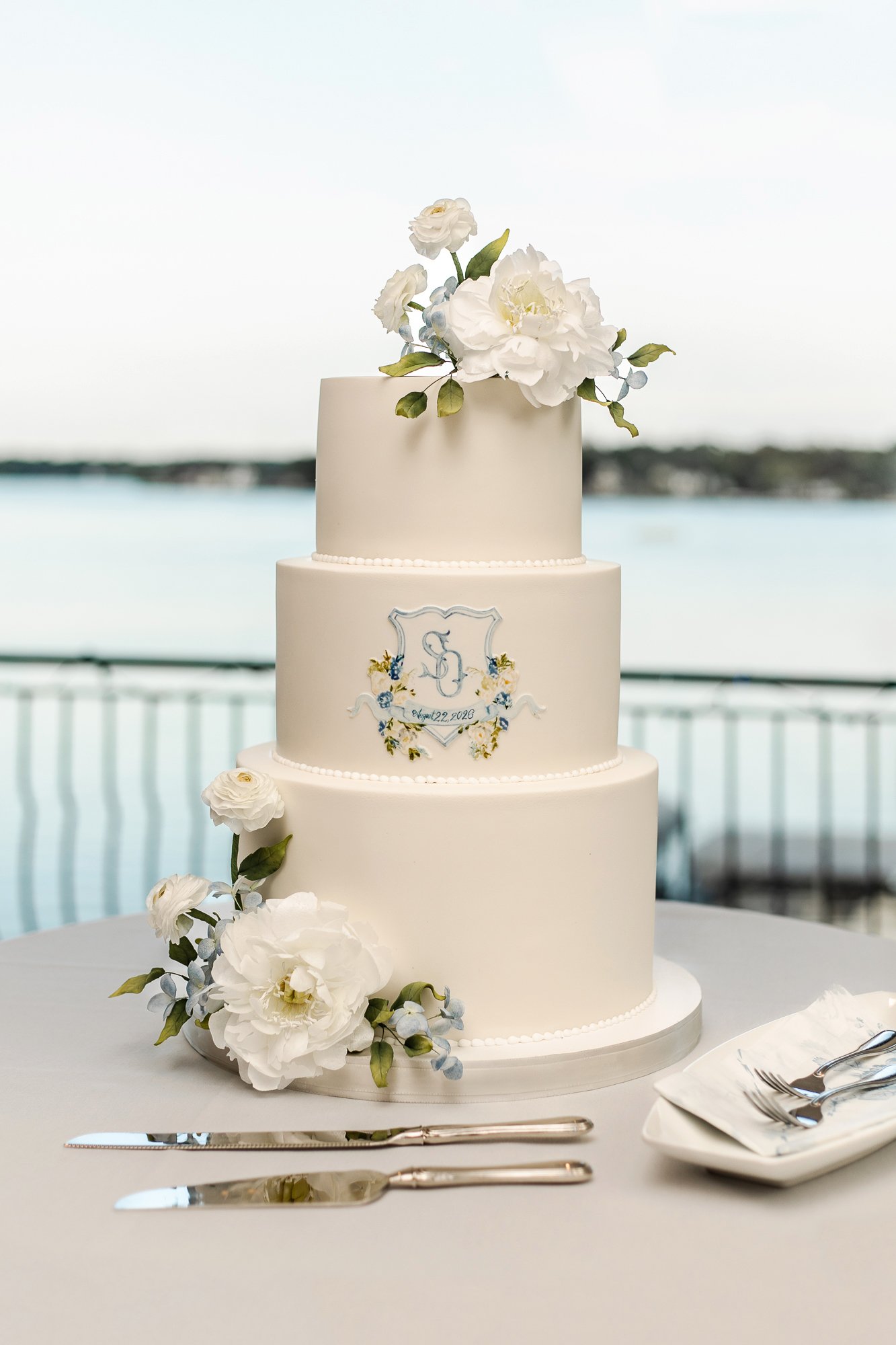 Wedding cake decorated with edible flowers
