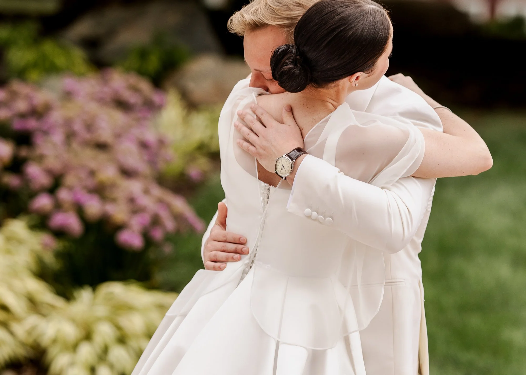 Owen and Sarah hugging after their first look