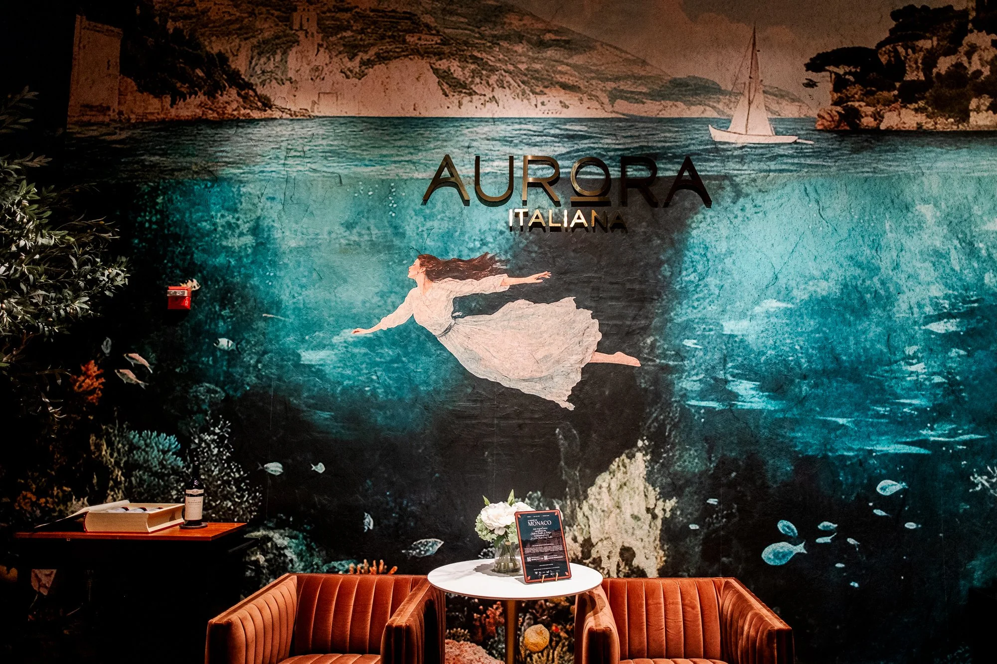 wall mural artwork in the lobby of Aurora Italiana