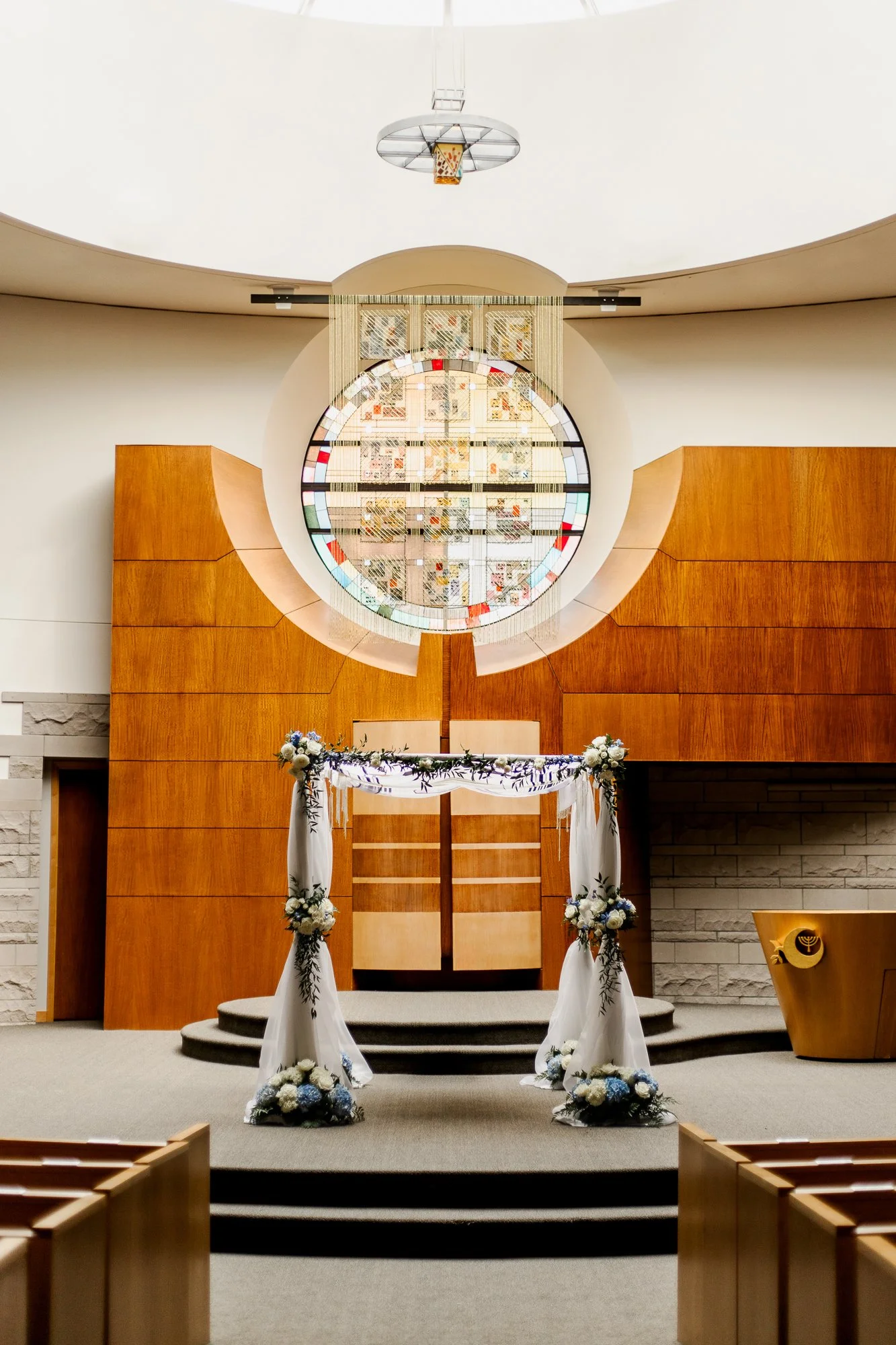 Temple Shir Shalom sanctuary illuminated by natural light