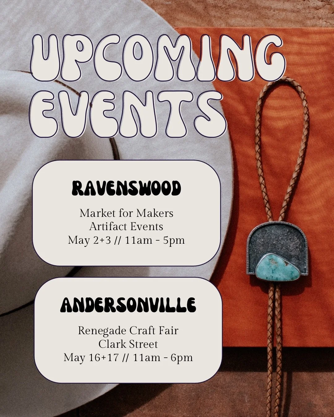 Chicago pals!

You&rsquo;ll have two chances to say hi and come shop in person coming up in May:
🌸 2 + 3 at Market for Makers
🌼 16 + 17 at Renegade Craft Fair
🌞 online always 

See you soon!
&bull;
&bull;
&bull;
&bull;
#opthandmade #statementjewel