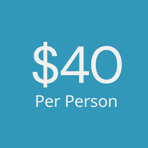 $40 per person blue and grey pricing graphic