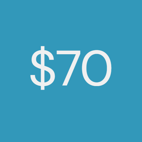 $70 blue and grey pricing graphic