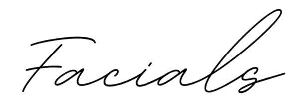 Text reading "Facials" in black cursive font on a white background.
