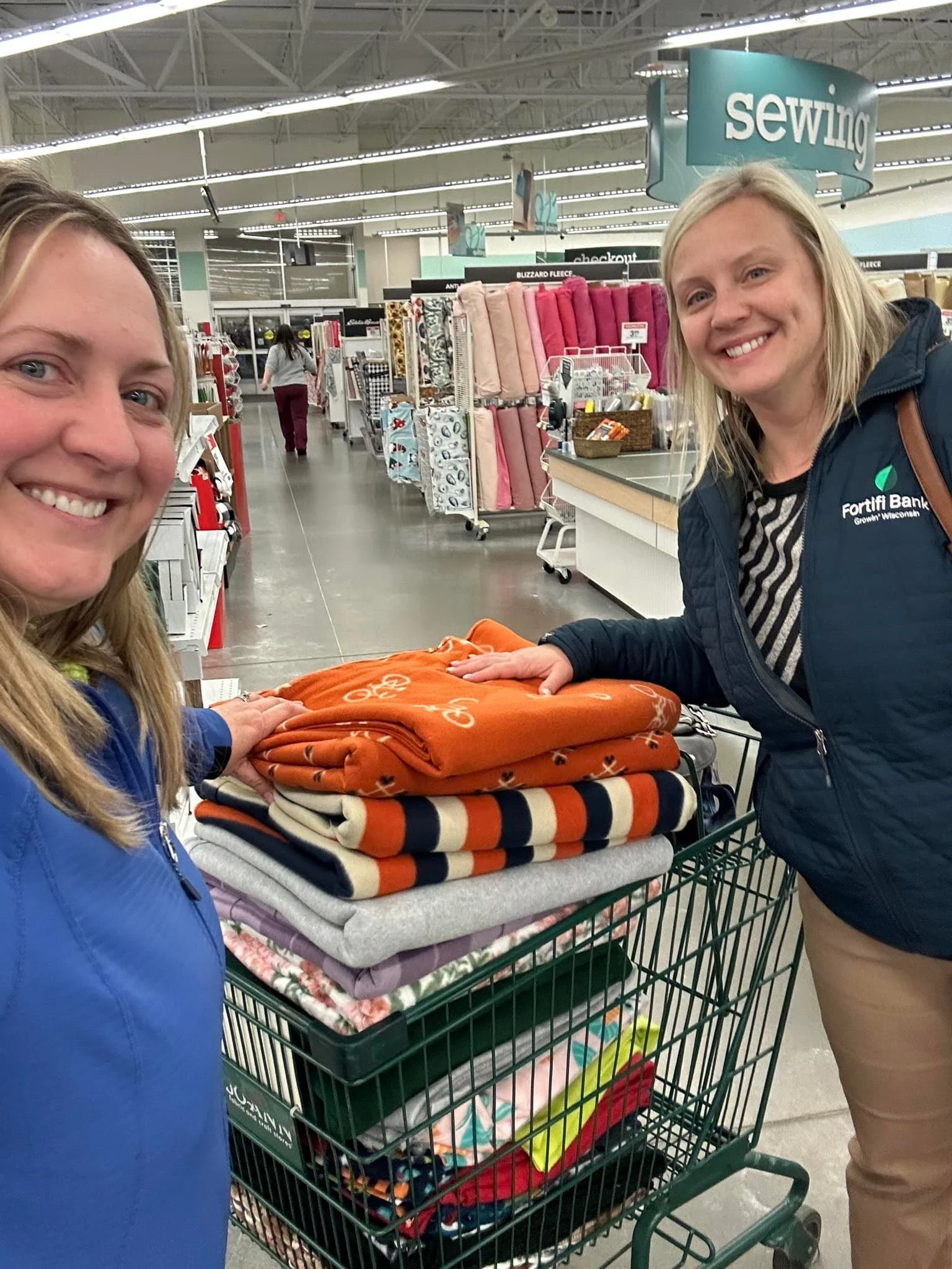 Getting craft supplies for blankets.