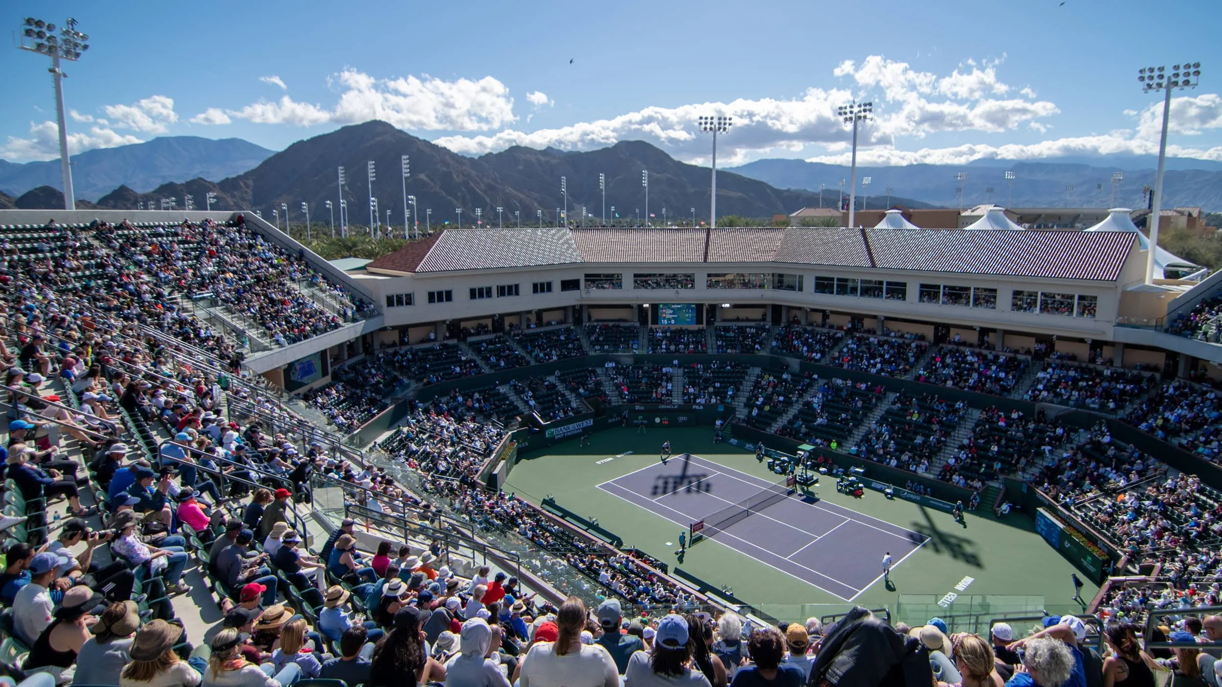 Wide angle of Stadium 2 at Indian Wells in California.
