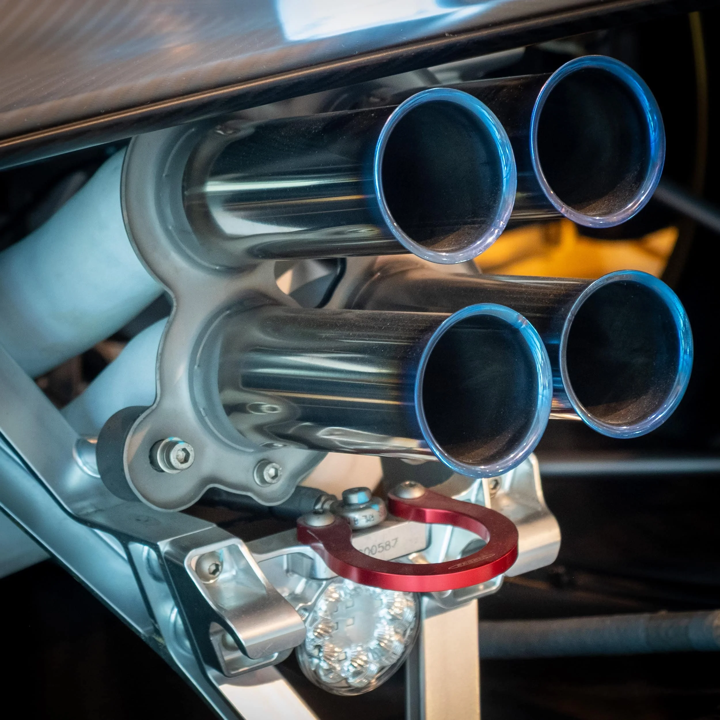 The iconic quad exhaust of the Zonda R