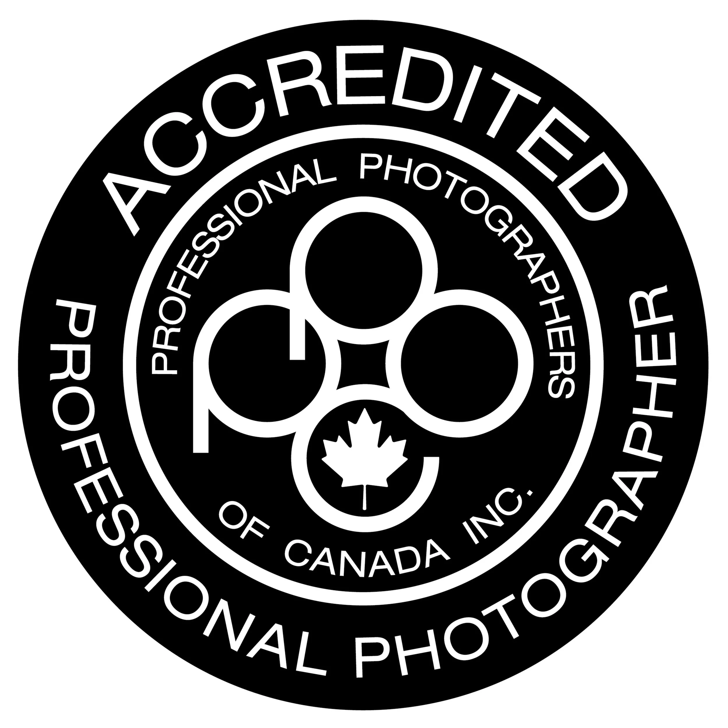 A black and white circular logo with the words 'Official Professional Photo Certification' and 'Canada' inside the circle.