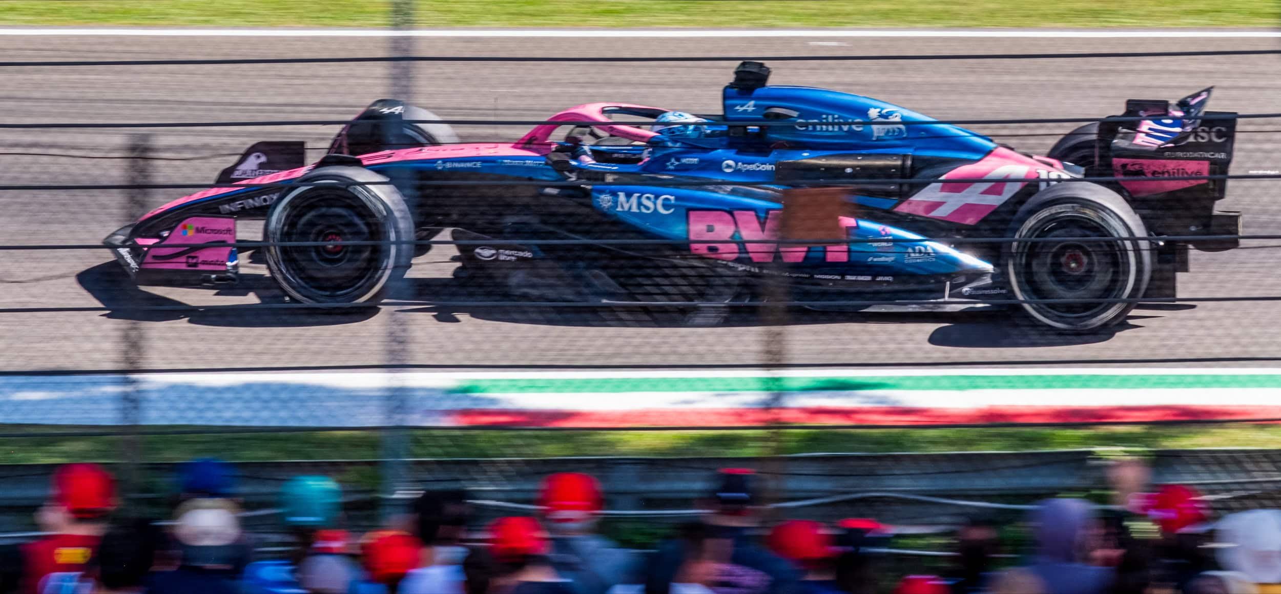 Panning Photo of the Alpine A525 at the Italian Grand Prix, in Imola.