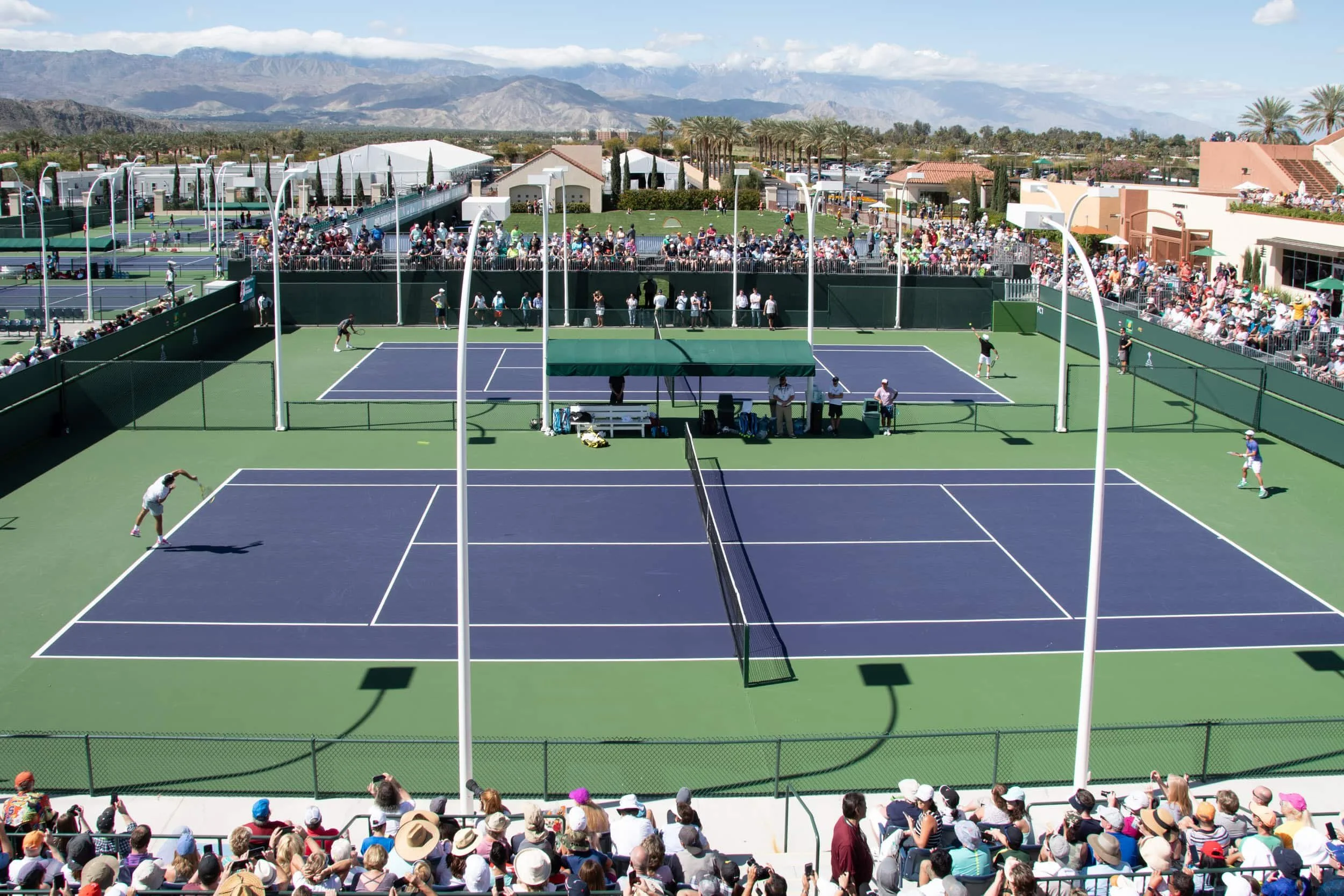 View of some of the practice courts at the Indian Wells Tennis Garden, in California