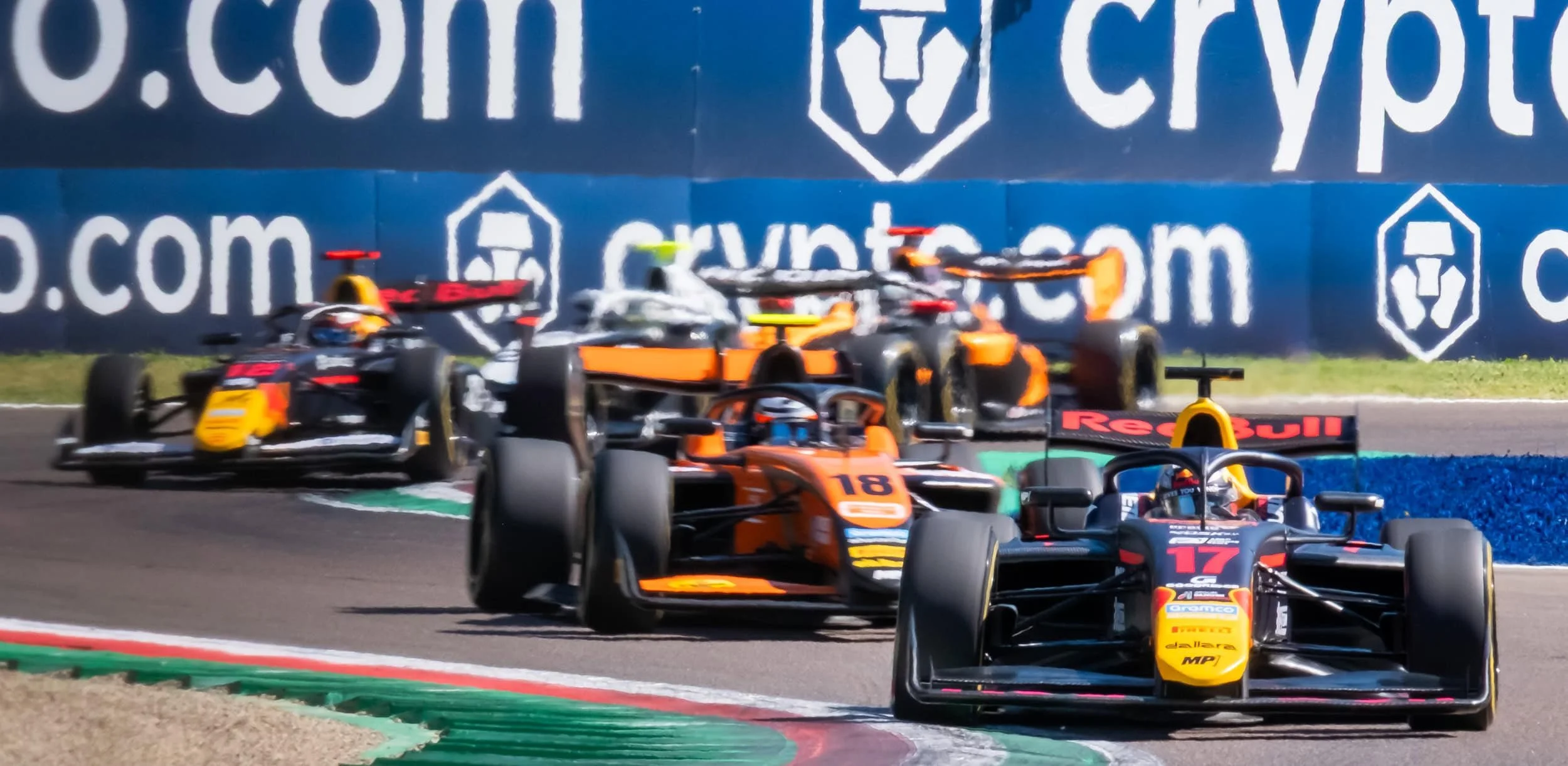 Busy restart at turn 1, during the F3 race at the 2025 Imola Grand Prix,