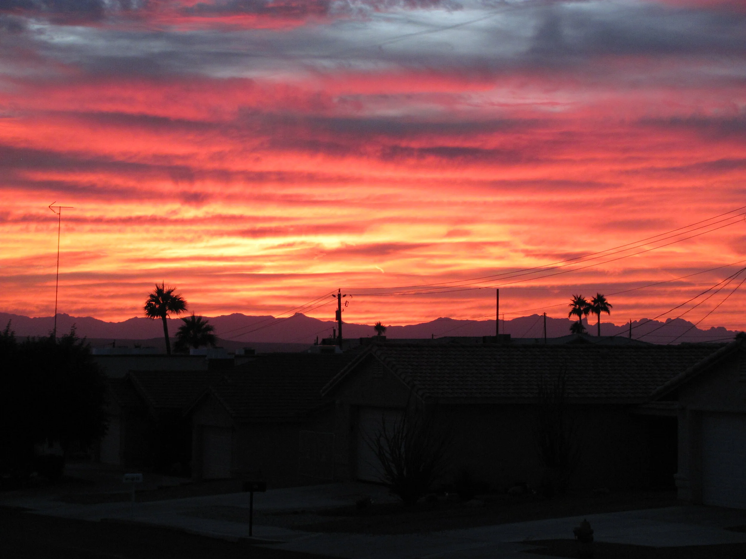 Sunset from my driveway, Lake Havasu City, AZ, 2012