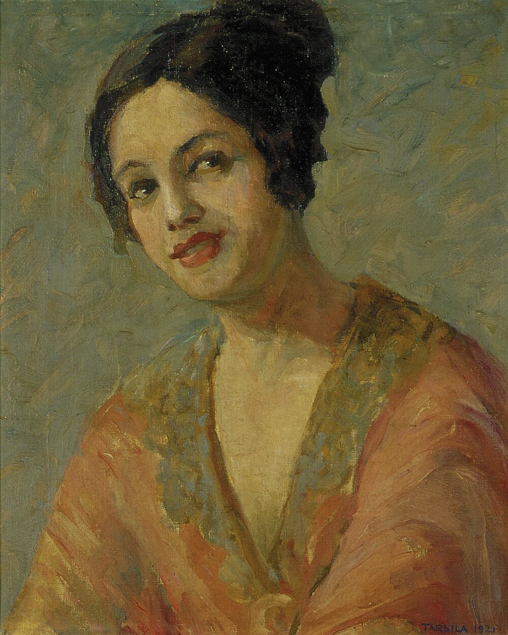 "Autorretrato con vestido naranjo" por Tarsila do Amaral, 1921
