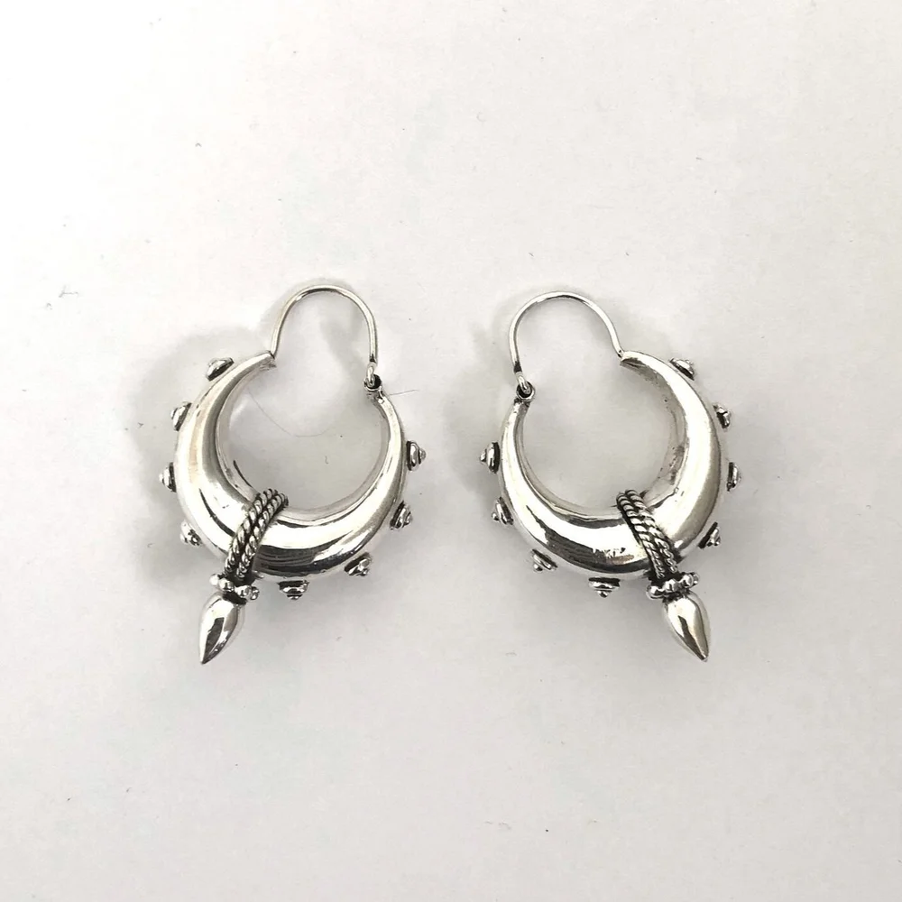 Sterling Silver Handmade Spike Ethnic Hoop Earrings — EMMA REA
