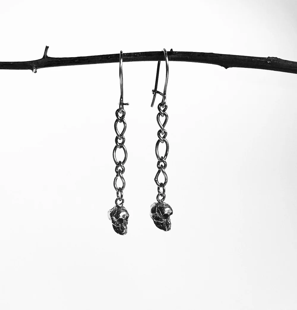Silver chain Skull Gothic Earrings — EMMA REA FINE JEWELLERY MELBOURNE - Main Image