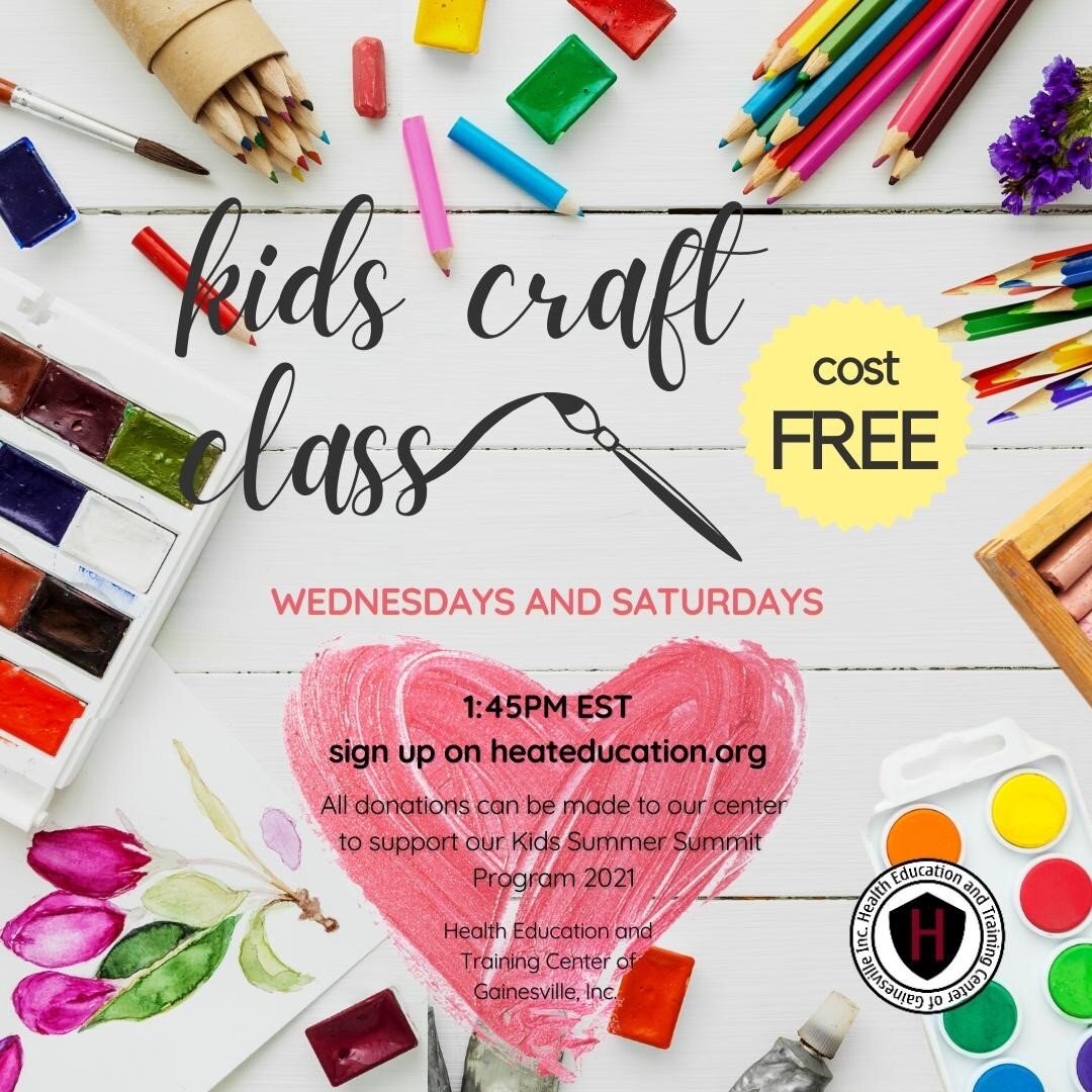 Join us on Wednesdays and Saturdays for our Kids Craft Class at 1:45PM EST! 

This class will help our children experience the following:
Understand mindfulness and creative arts through arts and crafts
Encouraging bonding time for children and paren