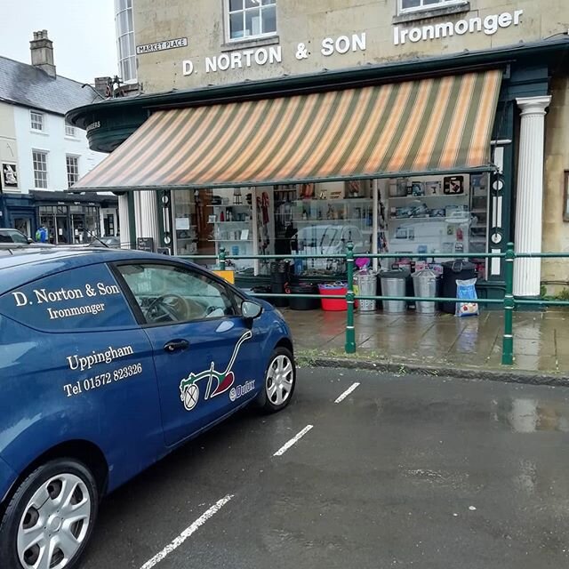 Queuing outside in the rain, no problem, the blind is down (unless it gets windy!) #uppingham #covid19 #shoplocal #ironmonger #hardware