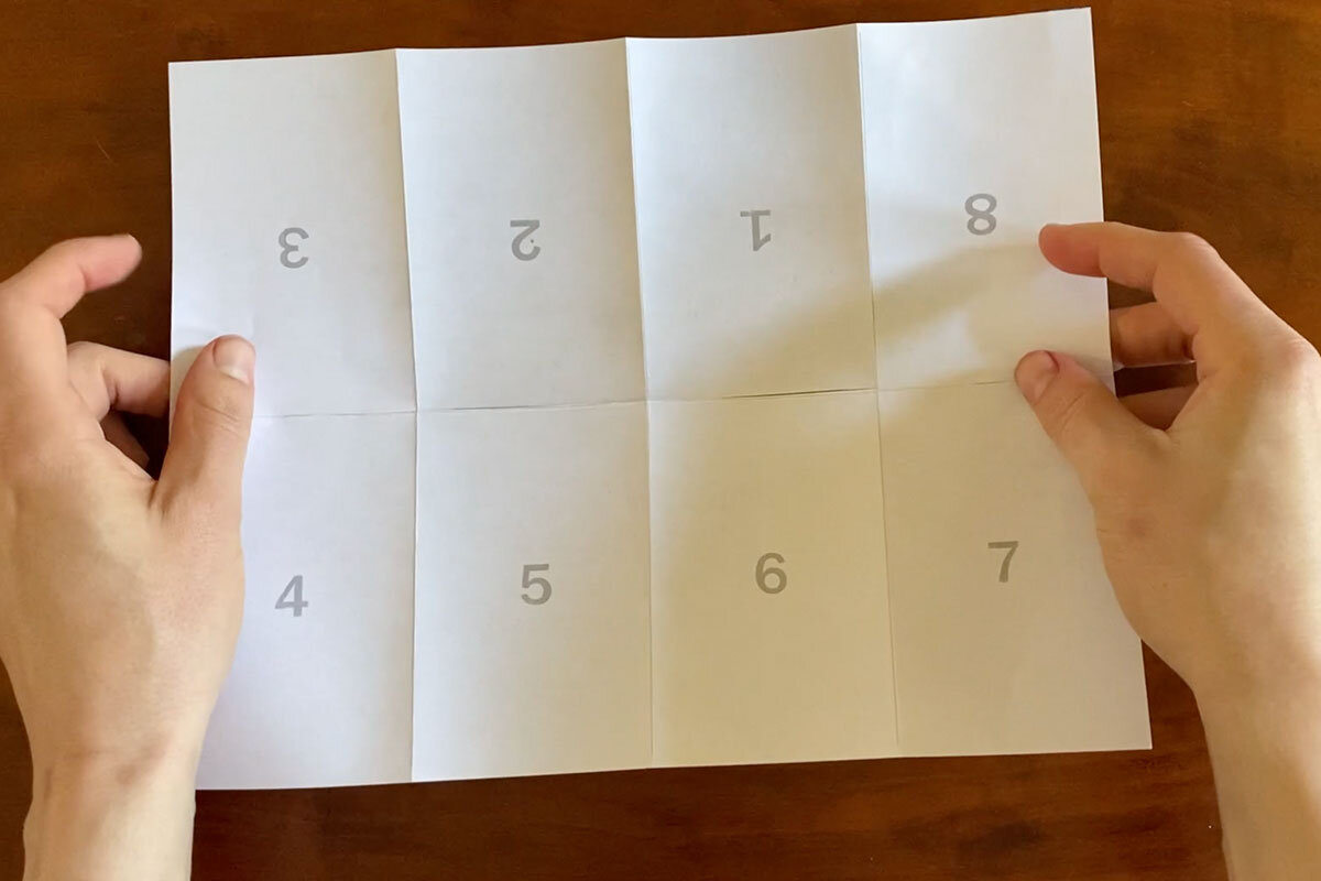 library books quarantine Open the sheet of paper flat. Your paper should appear to be divided into eight equal sections with a slit in the middle of the paper.