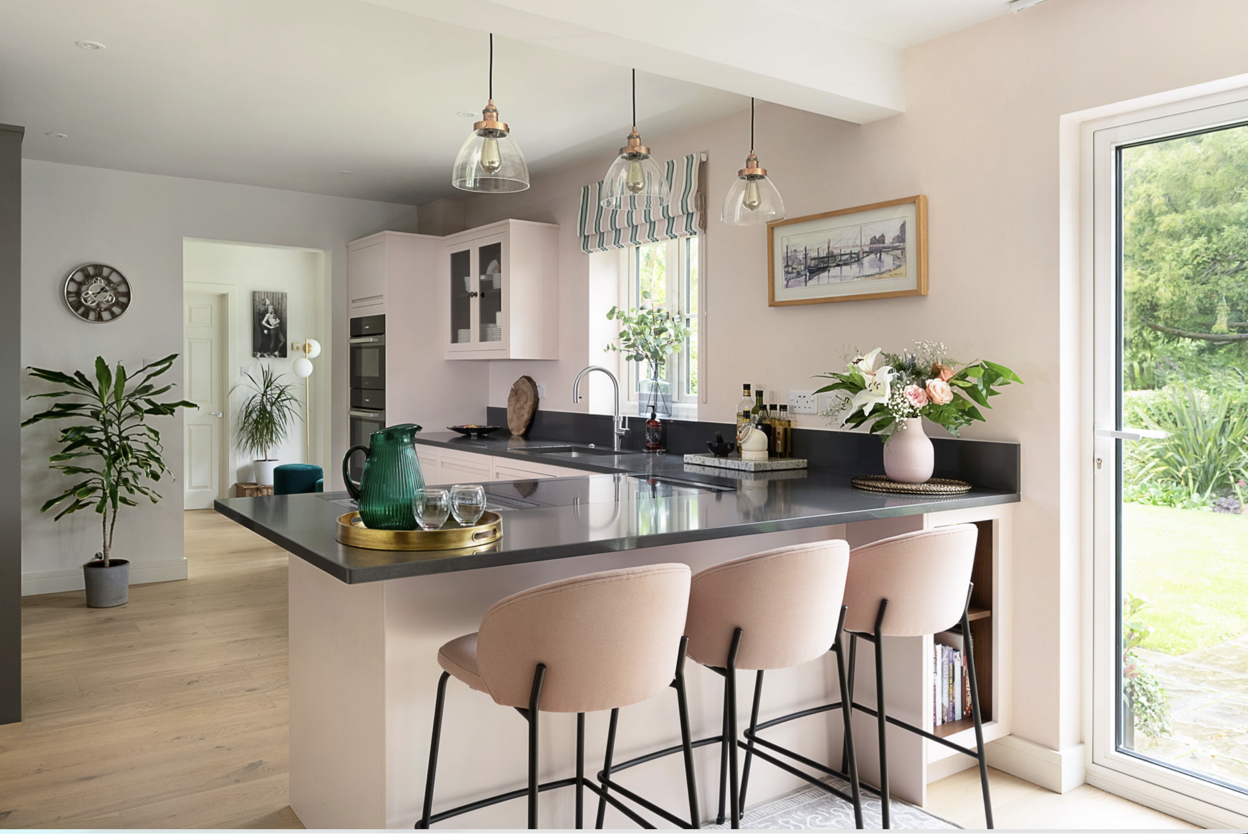 Pink bar stools and kitchen Bradfield Project by Holly Scott Interior Design