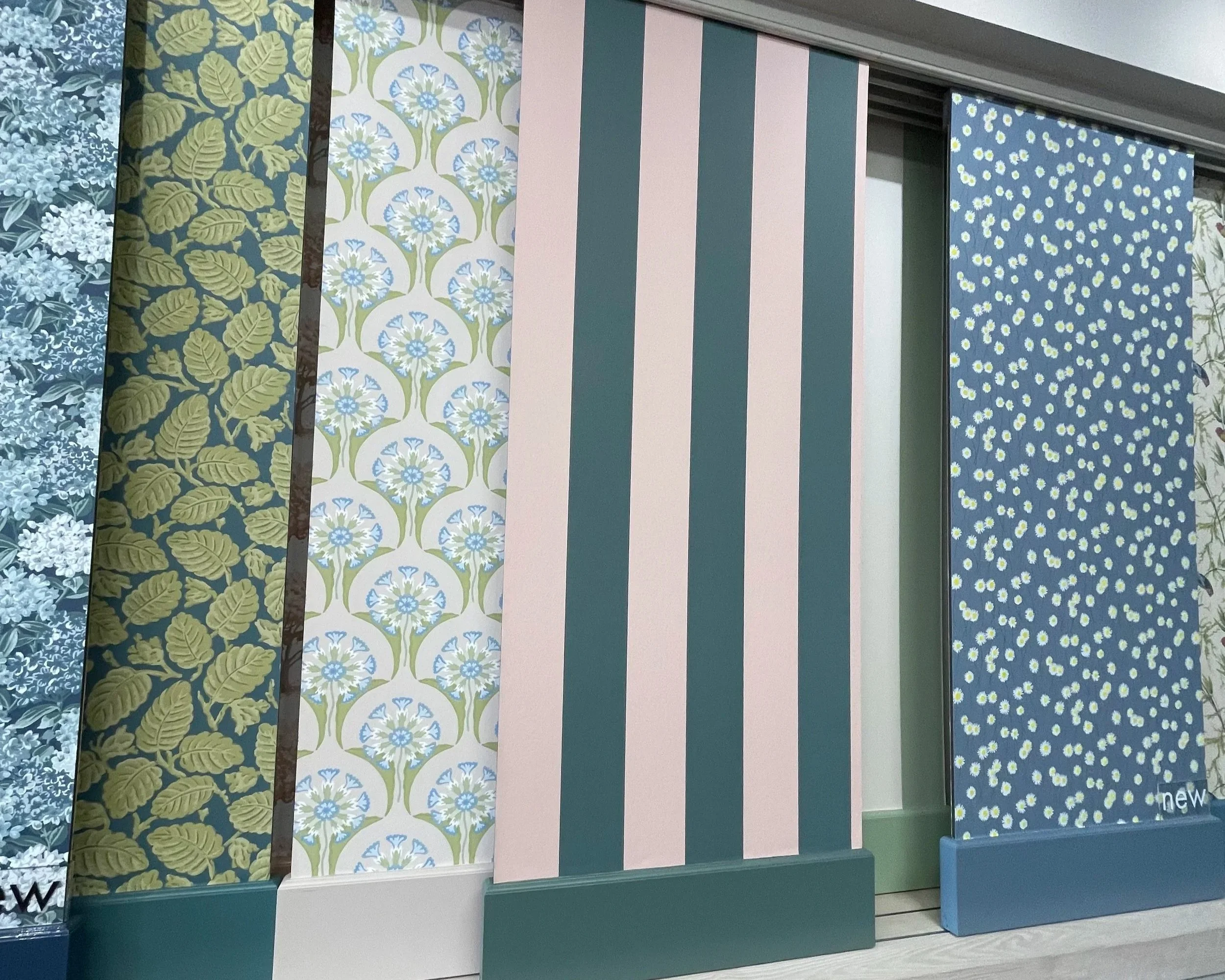 Selection of colourful Little Greene wallpapers at the Notting Hill showroom