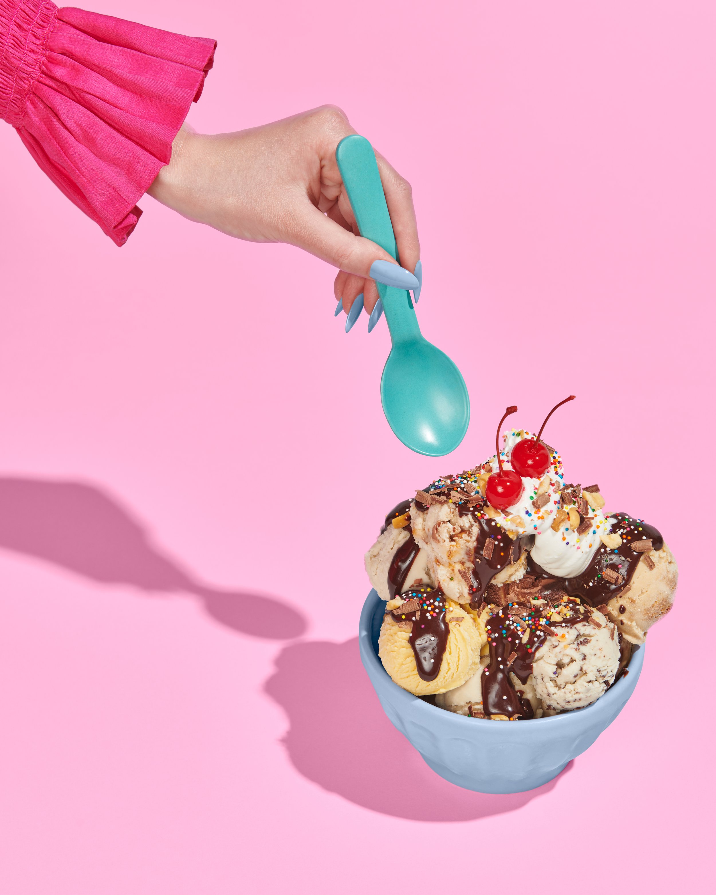 Colorful food product photography ice cream sundae